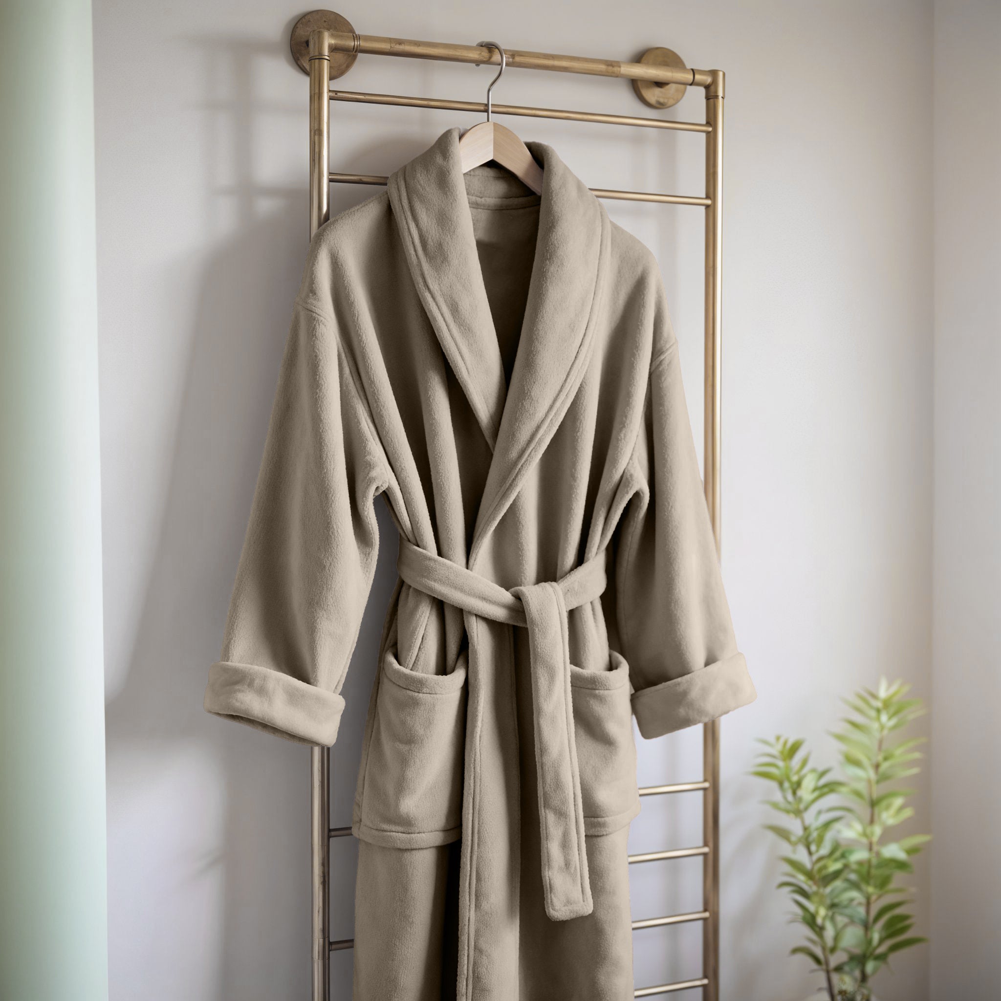 Coral Fleece Bathrobe Taupe - Perfect fit - Absorbs moisture - Available in different sizes