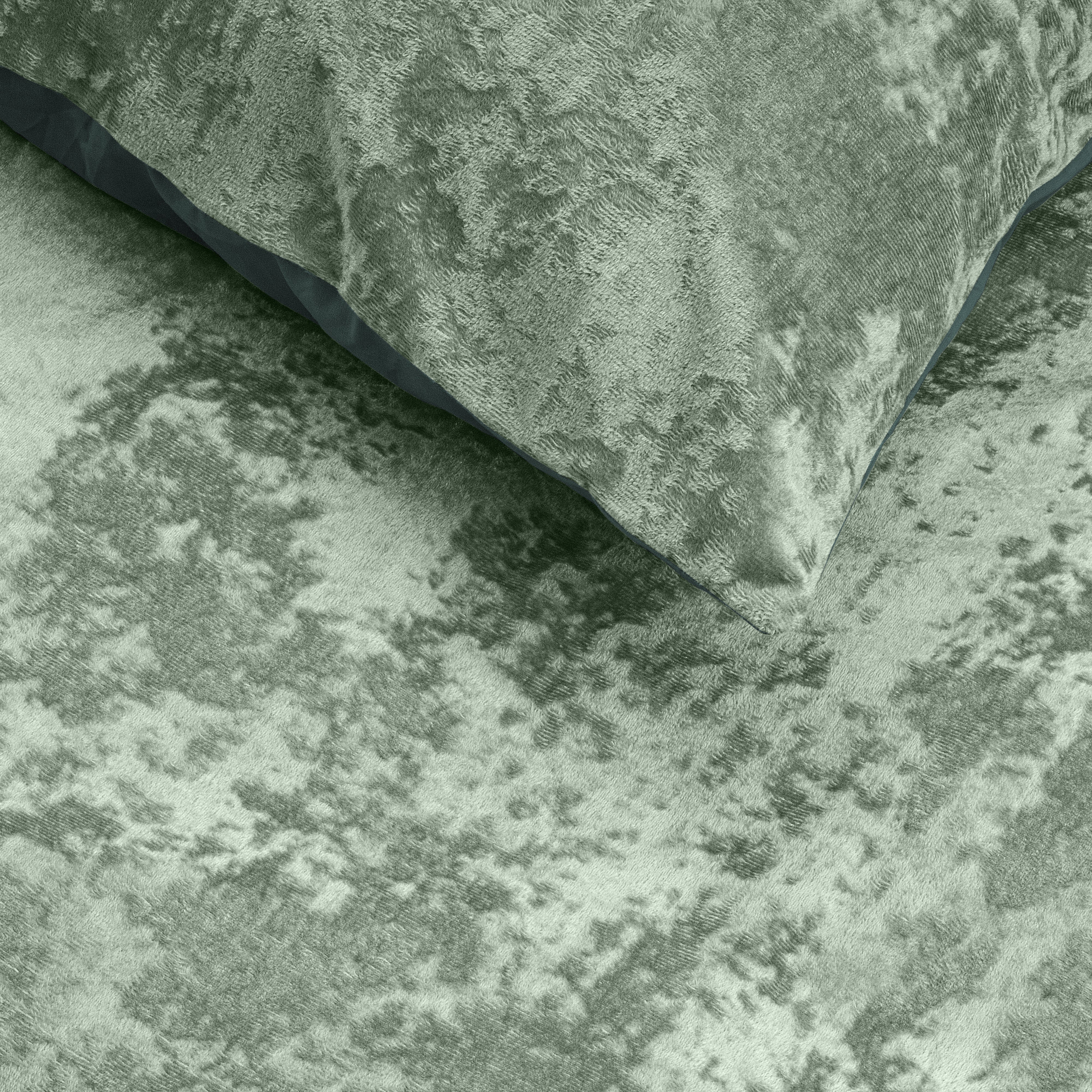 Crushed Velvet Duvet Cover Cotton Bottle Dark Green - Unique Design - Washed Effect - Luxurious Feel