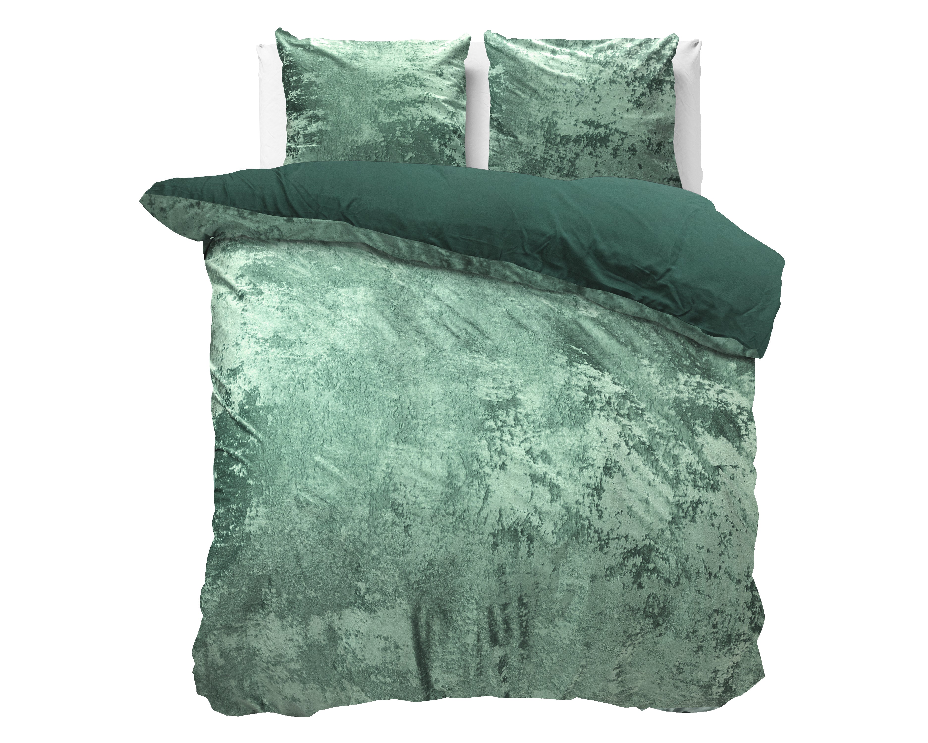 Crushed Velvet Duvet Cover Cotton Bottle Dark Green - Unique Design - Washed Effect - Luxurious Feel