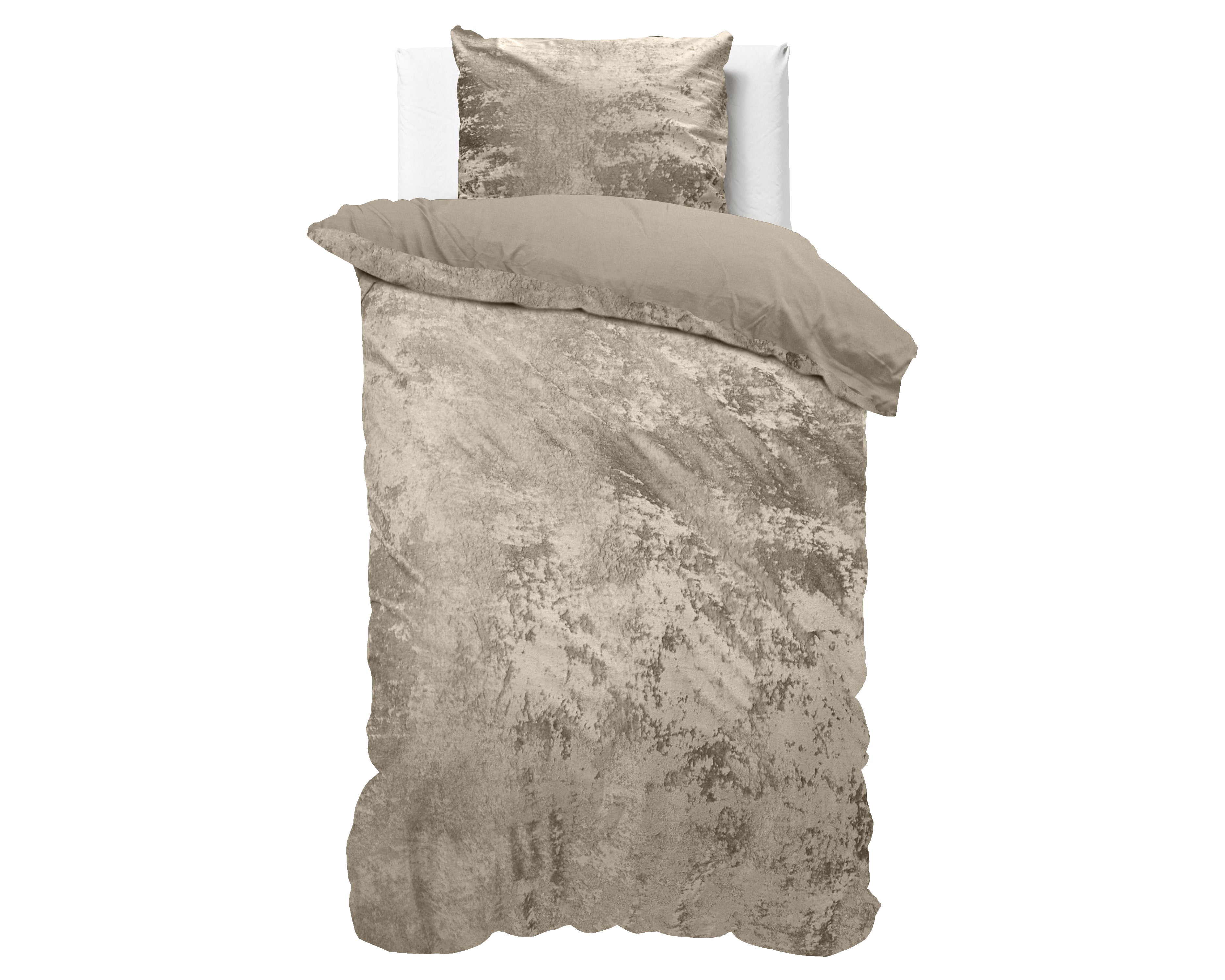 Crushed Velvet Duvet Cover Cotton Grey Taupe - Unique Design - Washed Effect - Luxurious Feel