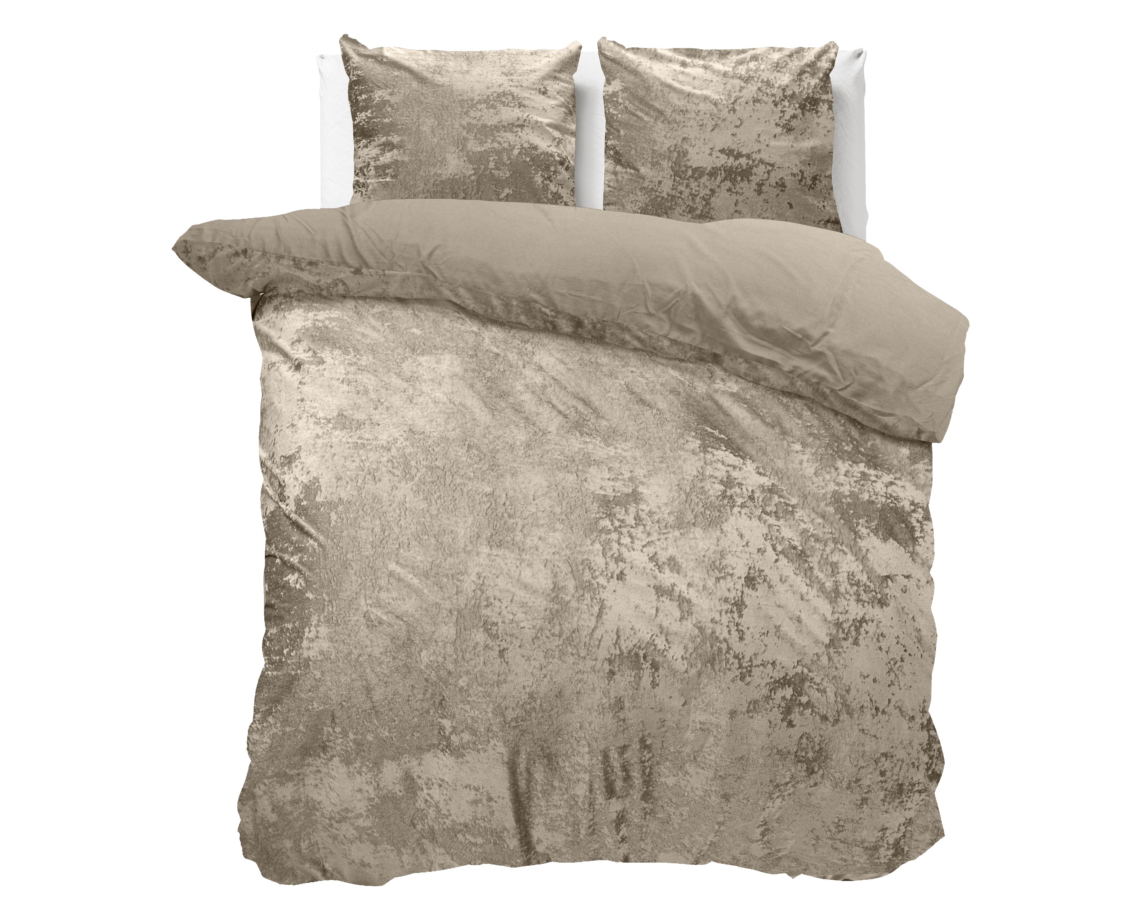 Crushed Velvet Duvet Cover Cotton Grey Taupe - Unique Design - Washed Effect - Luxurious Feel