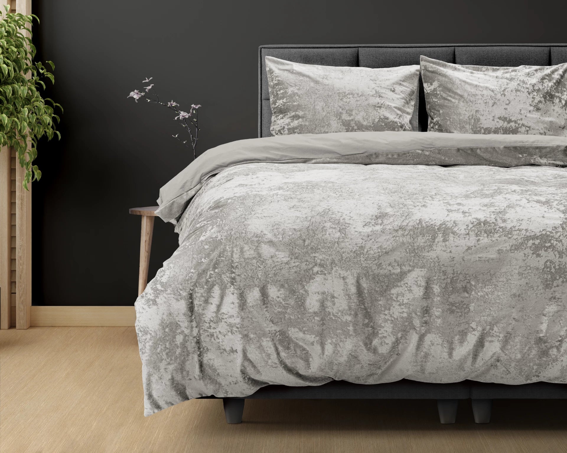 Crushed Velvet Duvet Cover Cotton Metallic Silver - Unique Design - Washed Effect - Luxurious Feel