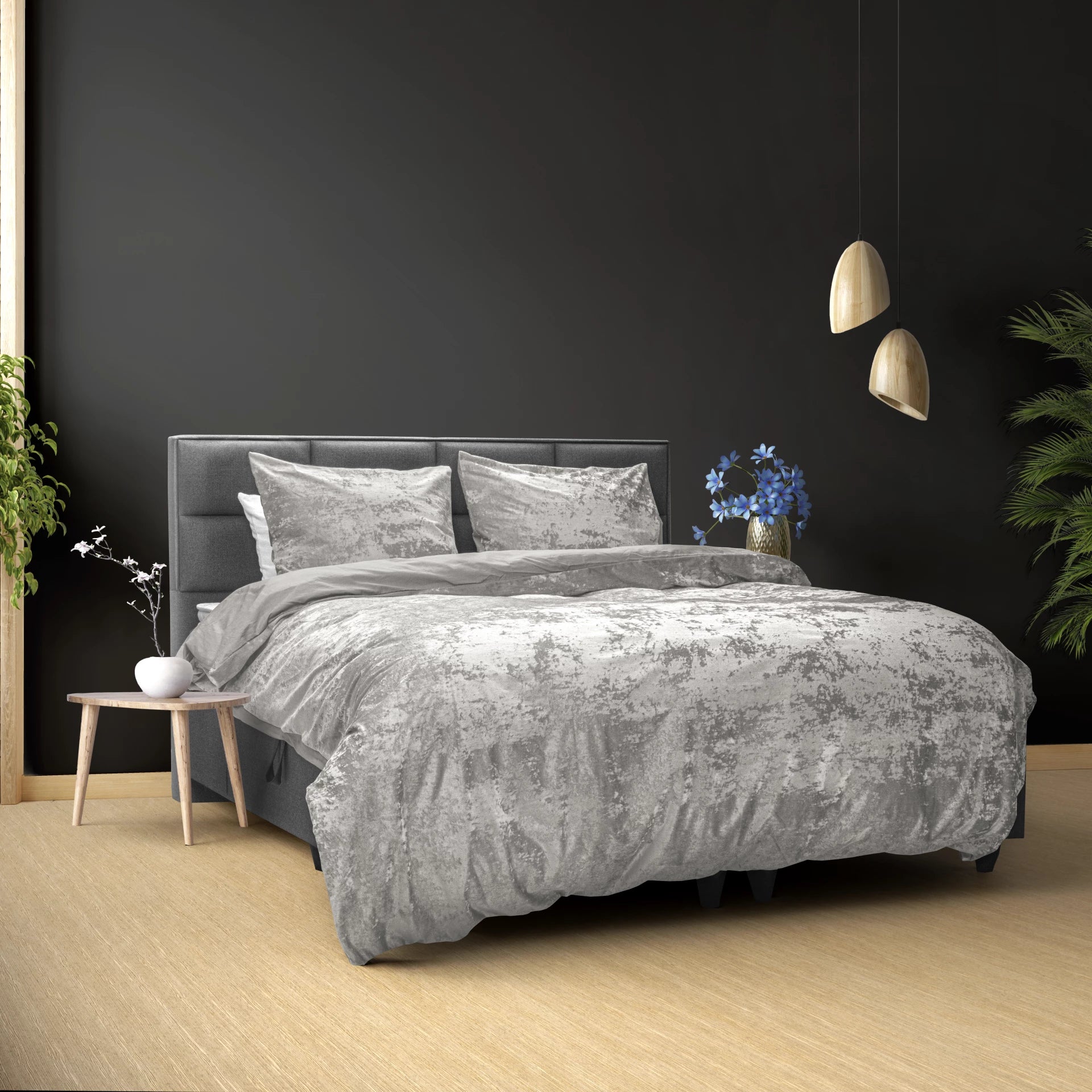 Crushed Velvet Duvet Cover Cotton Metallic Silver - Unique Design - Washed Effect - Luxurious Feel