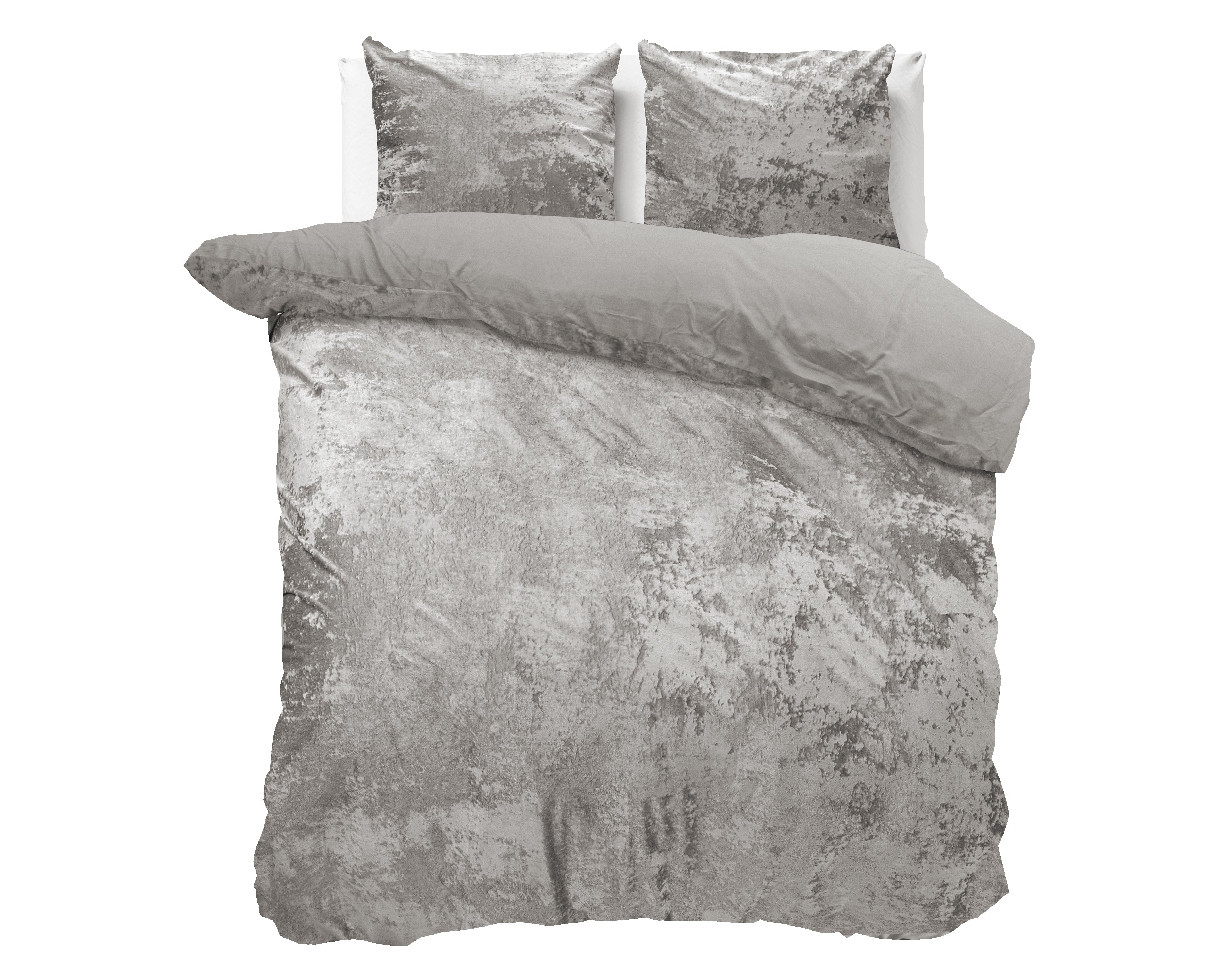 Crushed Velvet Duvet Cover Cotton Metallic Silver - Unique Design - Washed Effect - Luxurious Feel