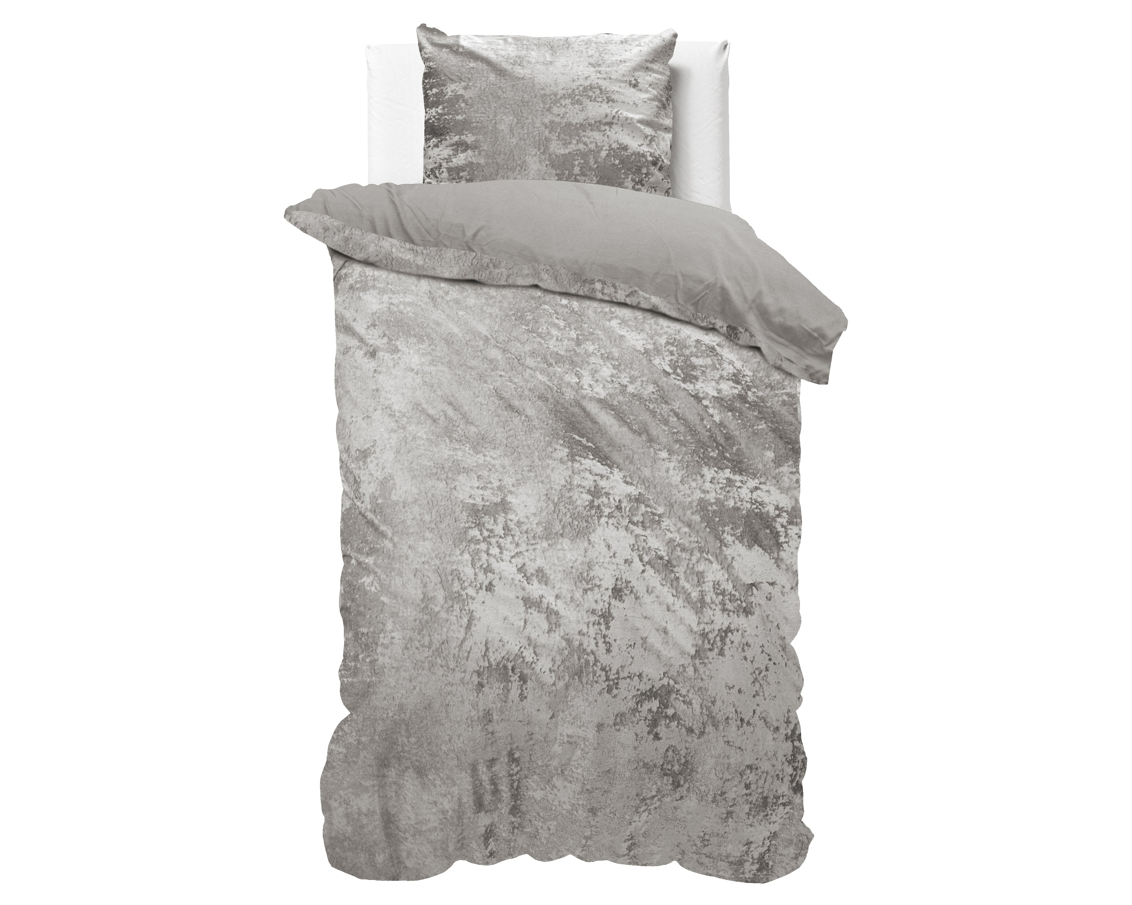 Crushed Velvet Duvet Cover Cotton Metallic Silver - Unique Design - Washed Effect - Luxurious Feel