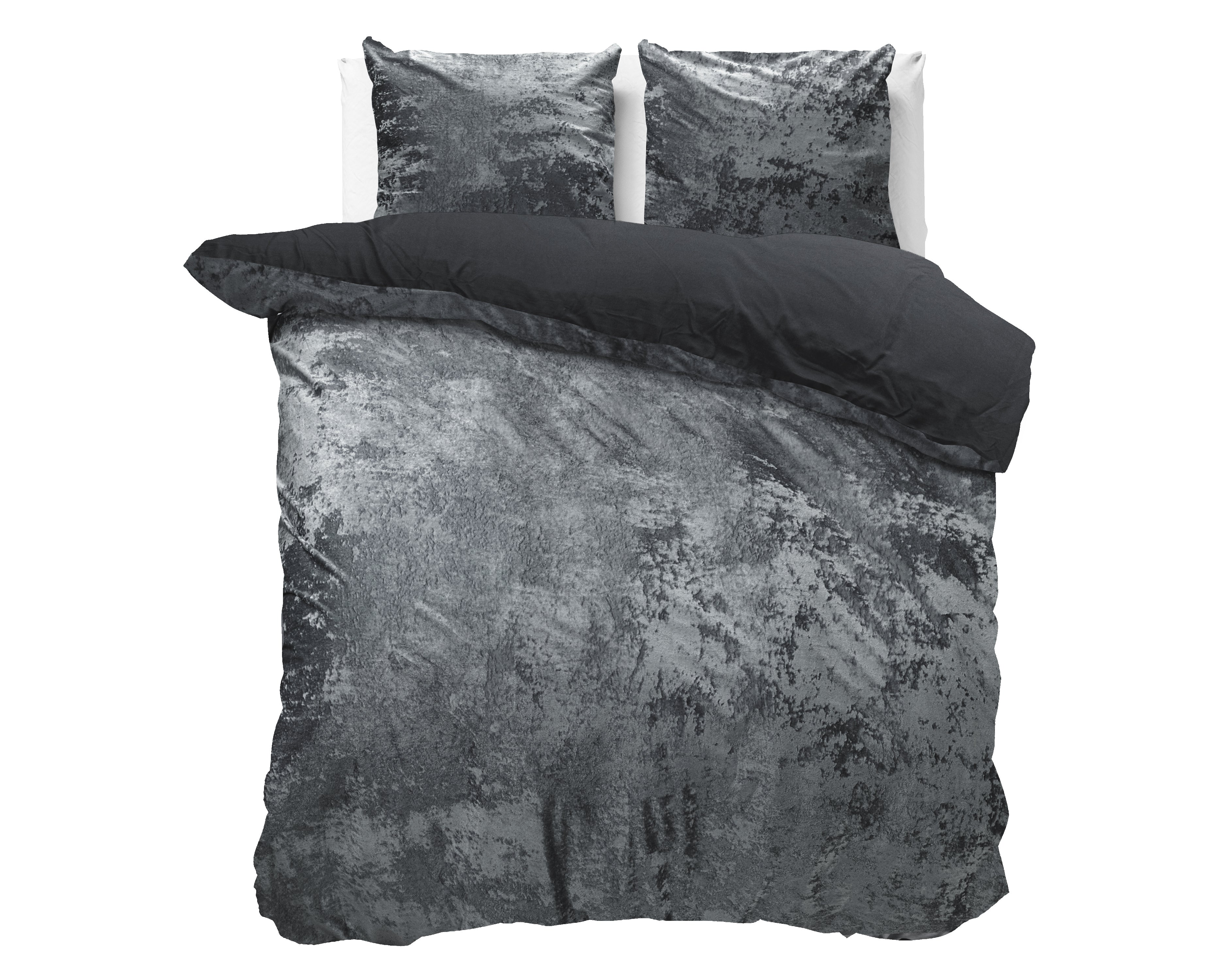 Crushed Velvet Duvet Cover Cotton Volcanic Anthracite - Unique Design - Washed Effect - Luxurious Feel