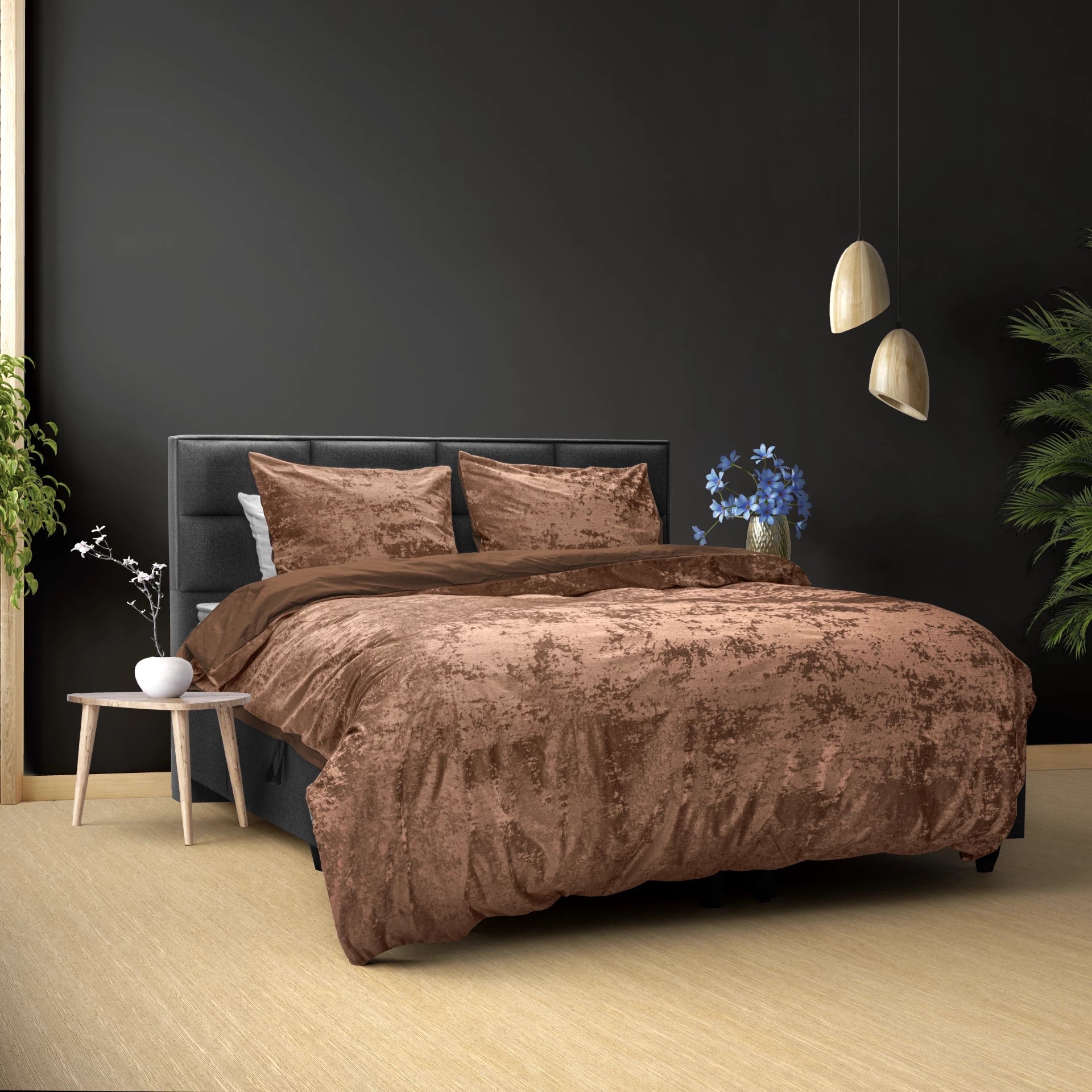 Crushed Velvet Dekbedovertrek Katoen Wood Bruin - Uniek Design - Gewassen effect - Luxe gevoel