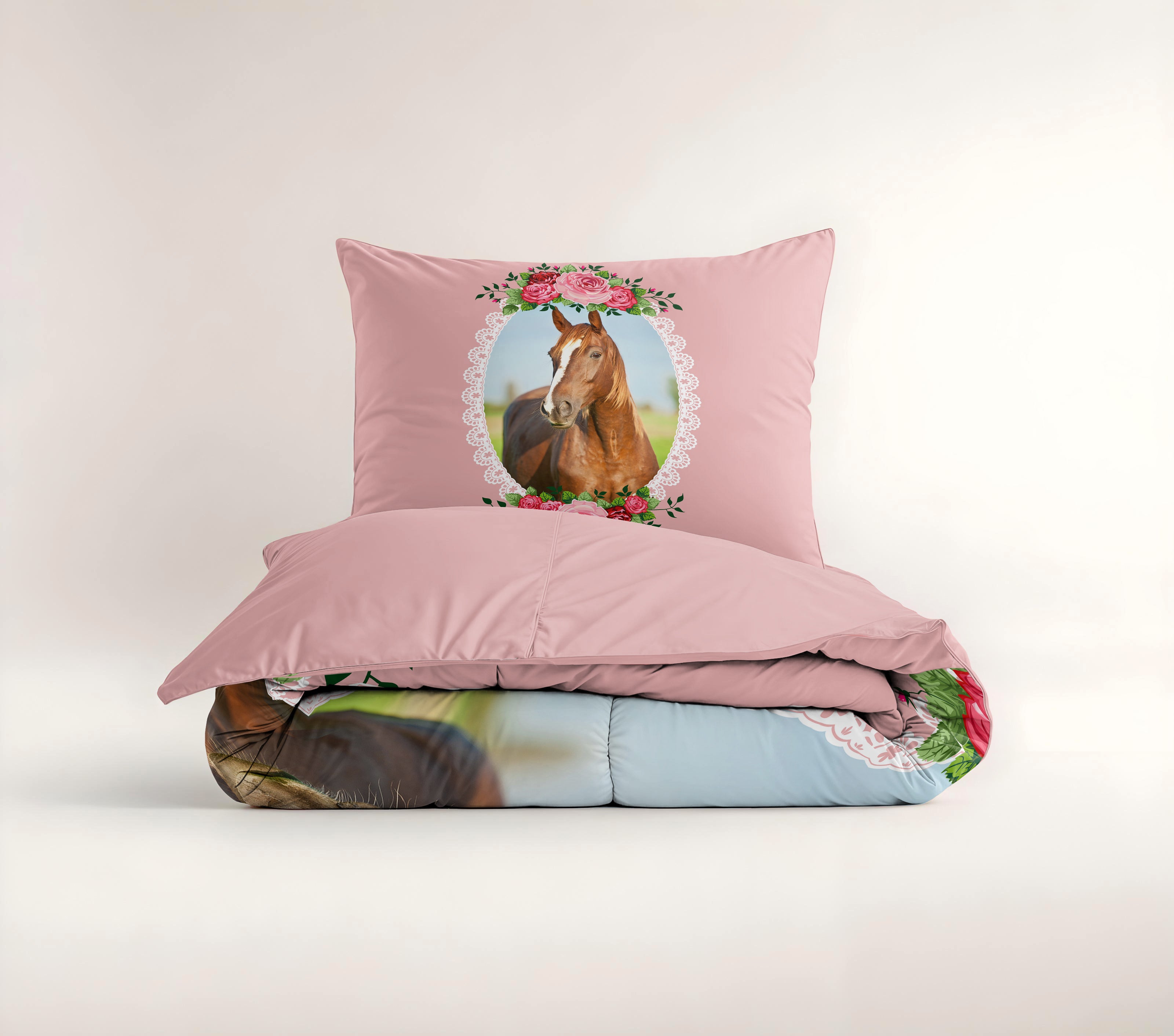 Cute Horse Duvet Cover Pink 140 x 200/220