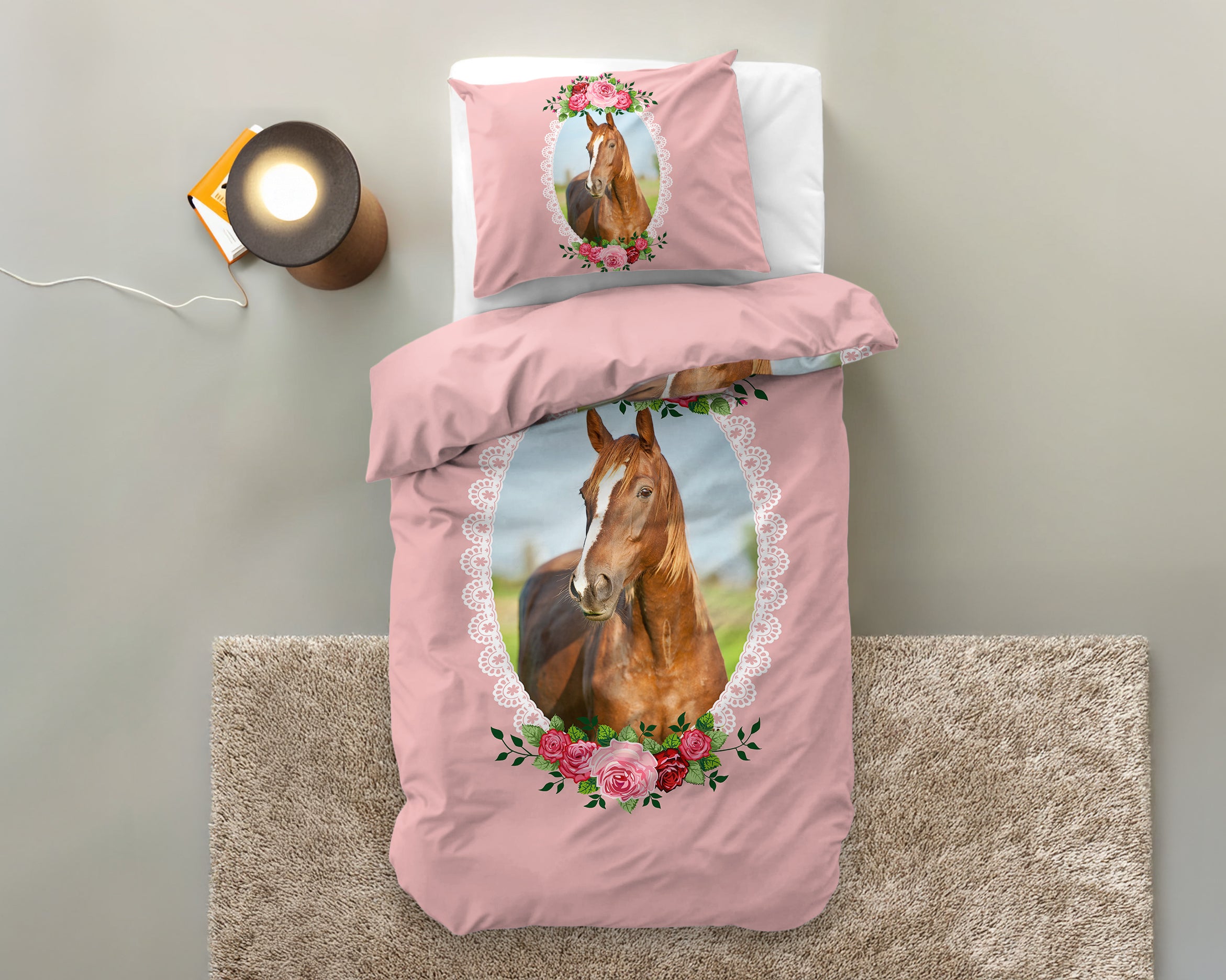 Cute Horse Duvet Cover Pink 140 x 200/220