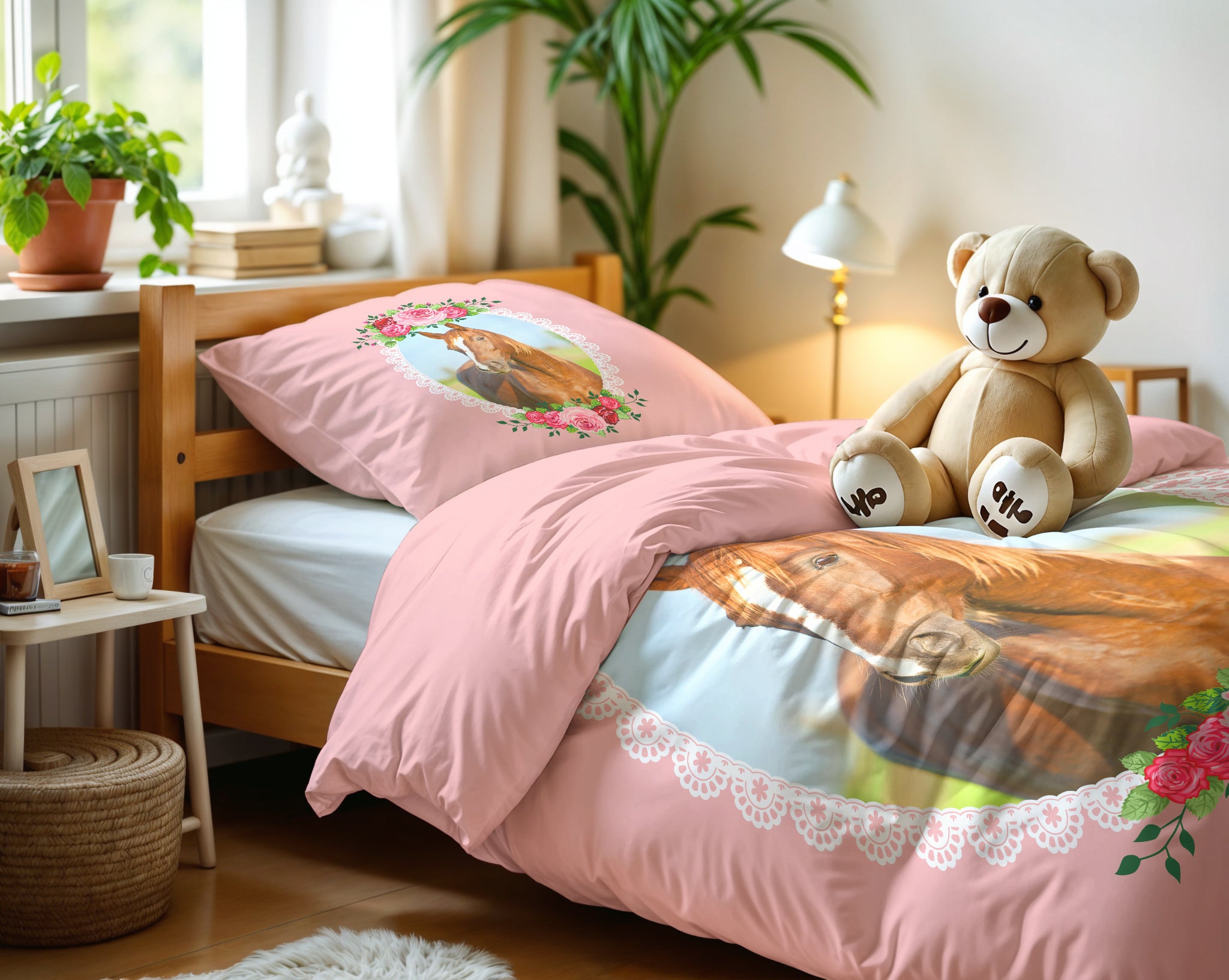 Cute Horse Duvet Cover Pink 140 x 200/220