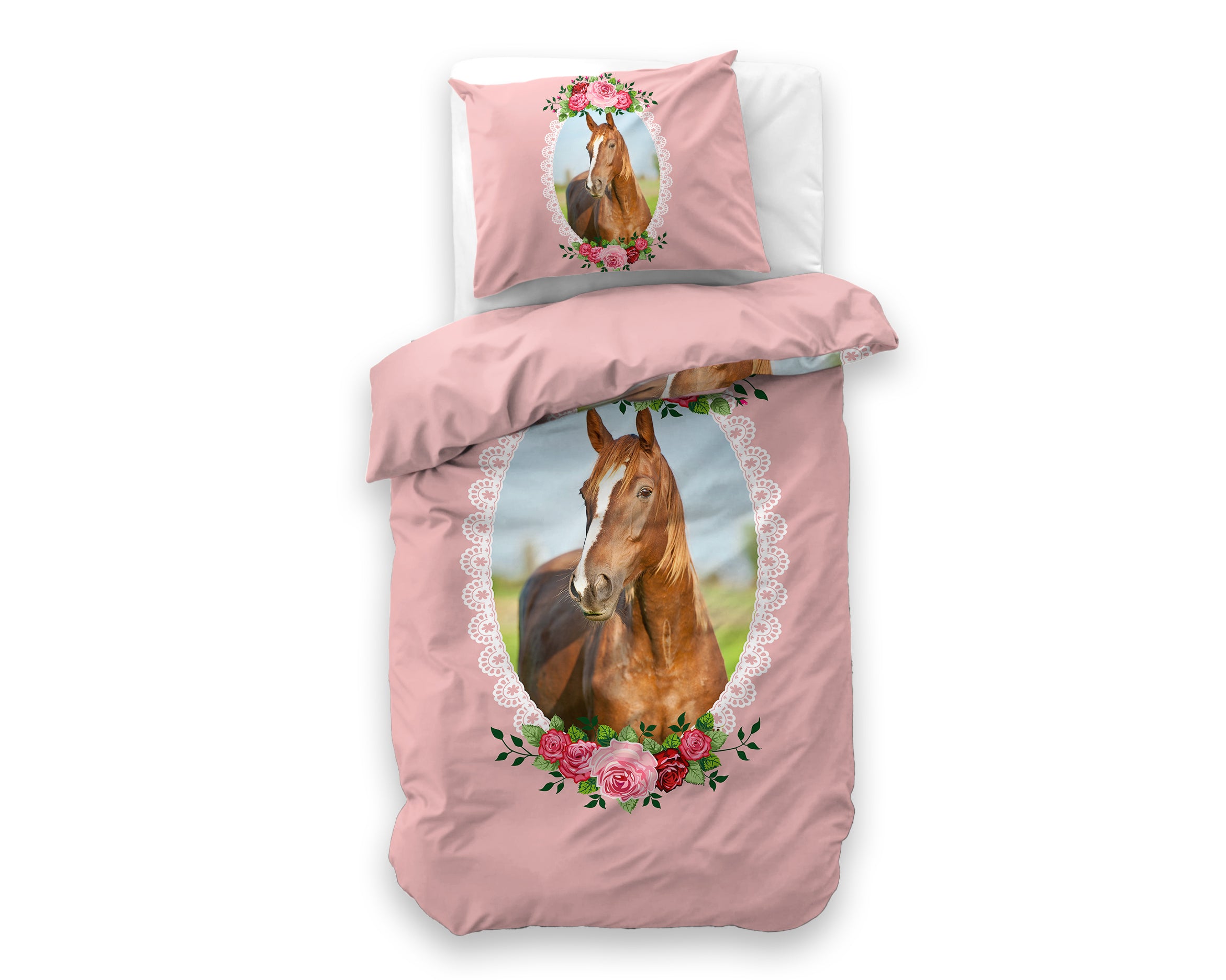 Cute Horse Duvet Cover Pink 140 x 200/220