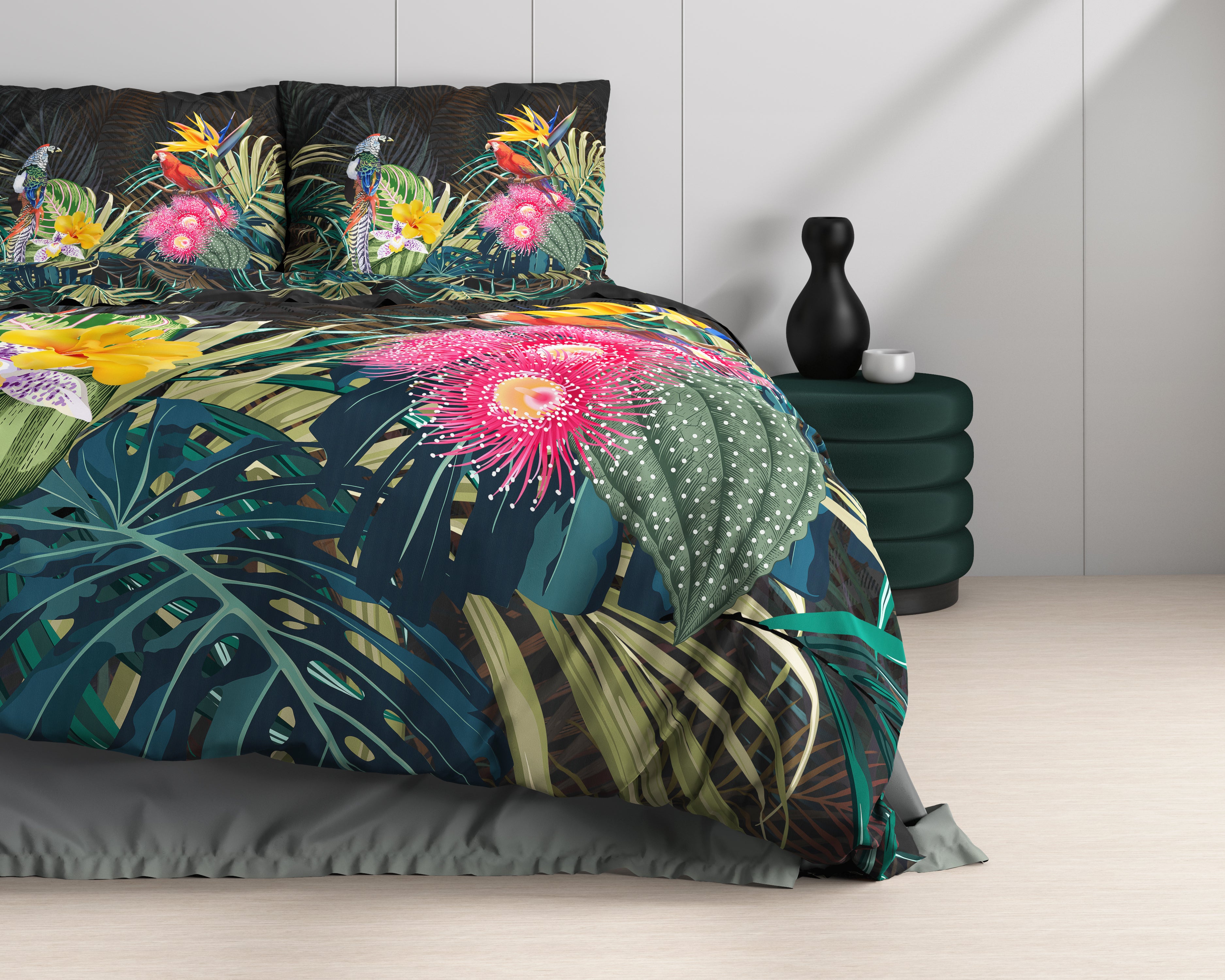 Dark Forest Zwart Dekbedovertrek - Luxe Satijn - Hoge kwaliteit - Trendy prints