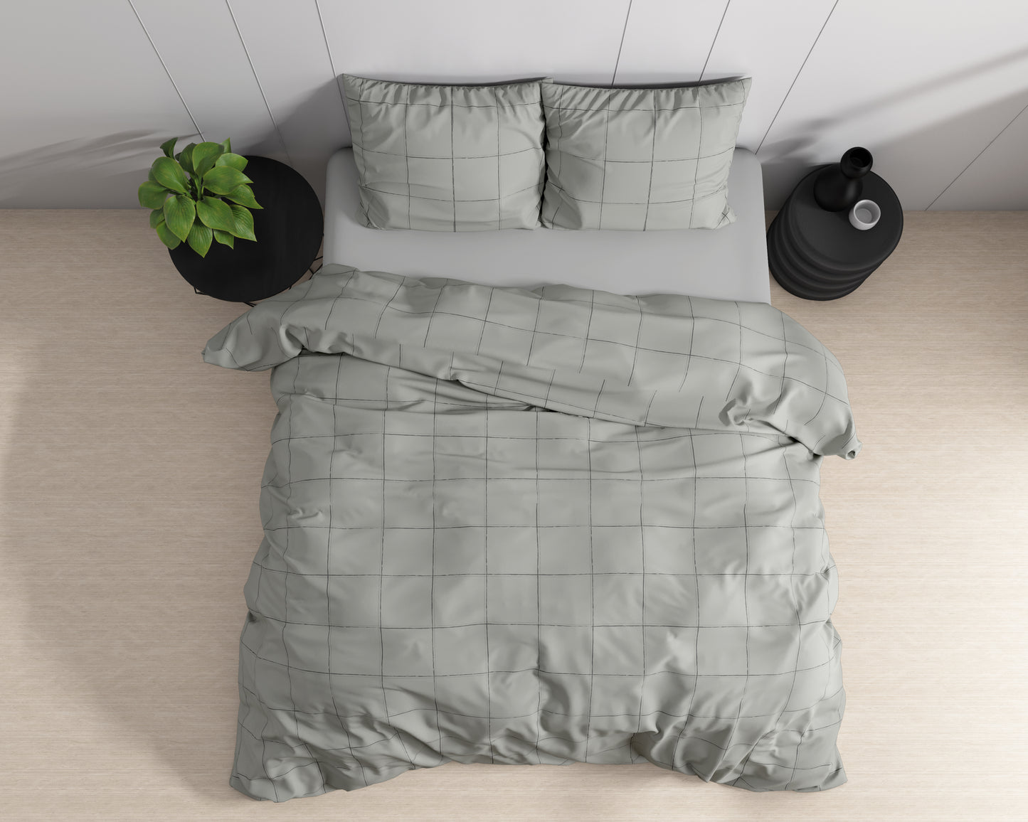Deep check Grey Dekbedovertrek - Luxe Satijn - Hoge kwaliteit - Trendy prints