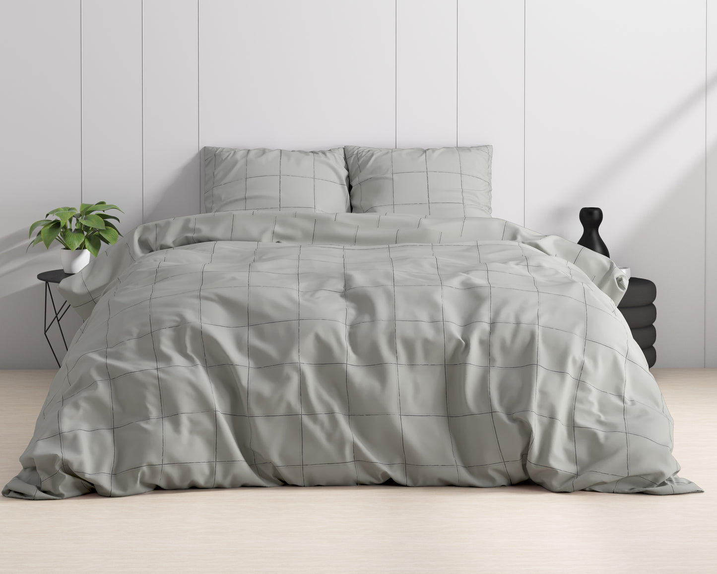 Deep check Grey Dekbedovertrek - Luxe Satijn - Hoge kwaliteit - Trendy prints