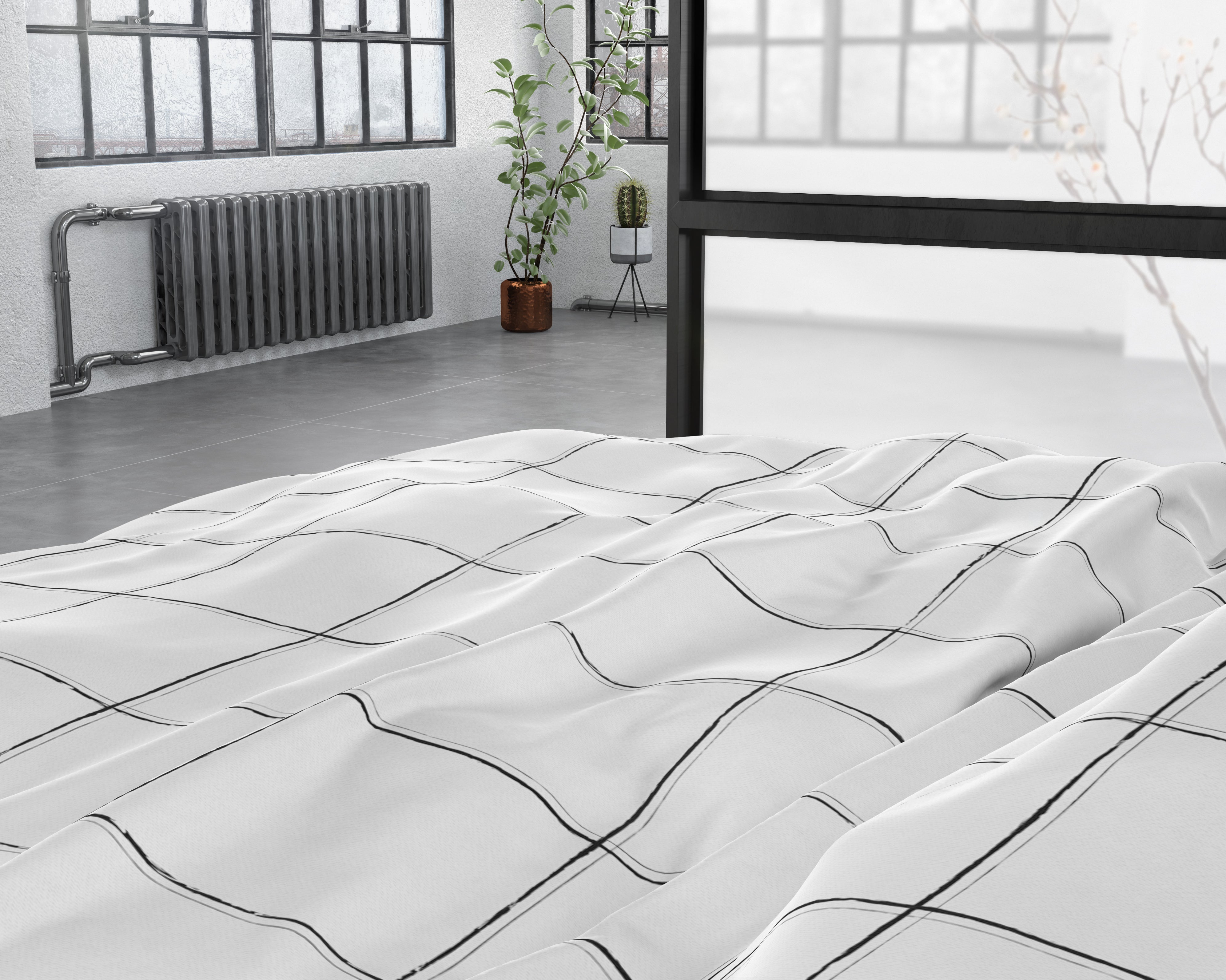 Deep check white duvet cover - Luxury satin - High quality - Trendy prints