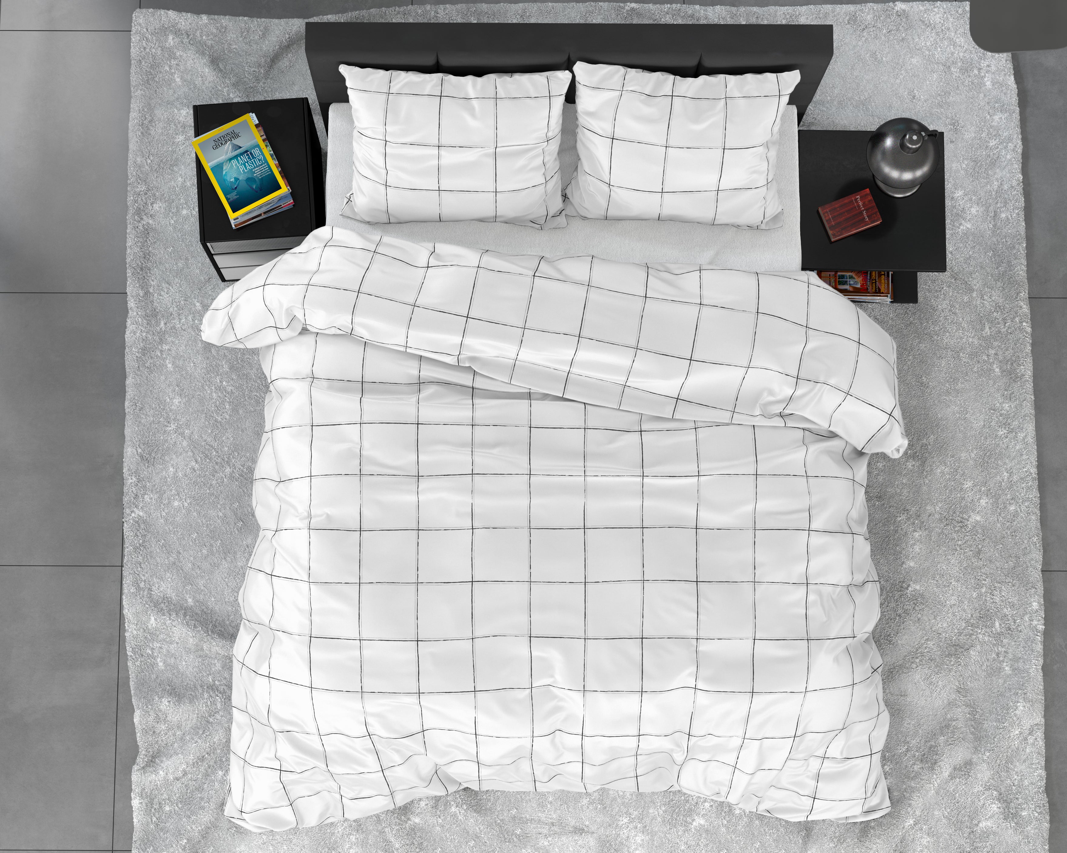 Deep check white duvet cover - Luxury satin - High quality - Trendy prints