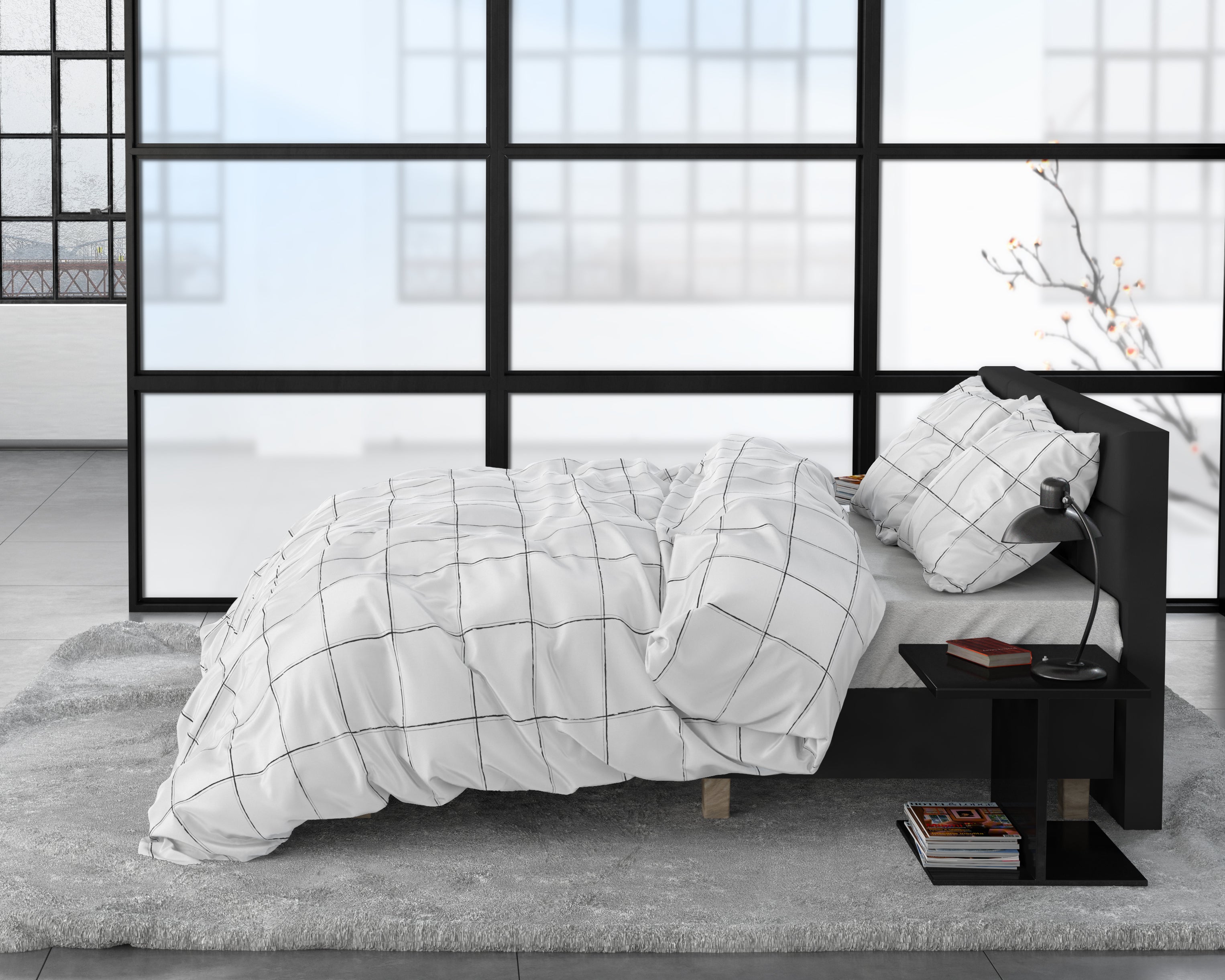 Deep check white duvet cover - Luxury satin - High quality - Trendy prints