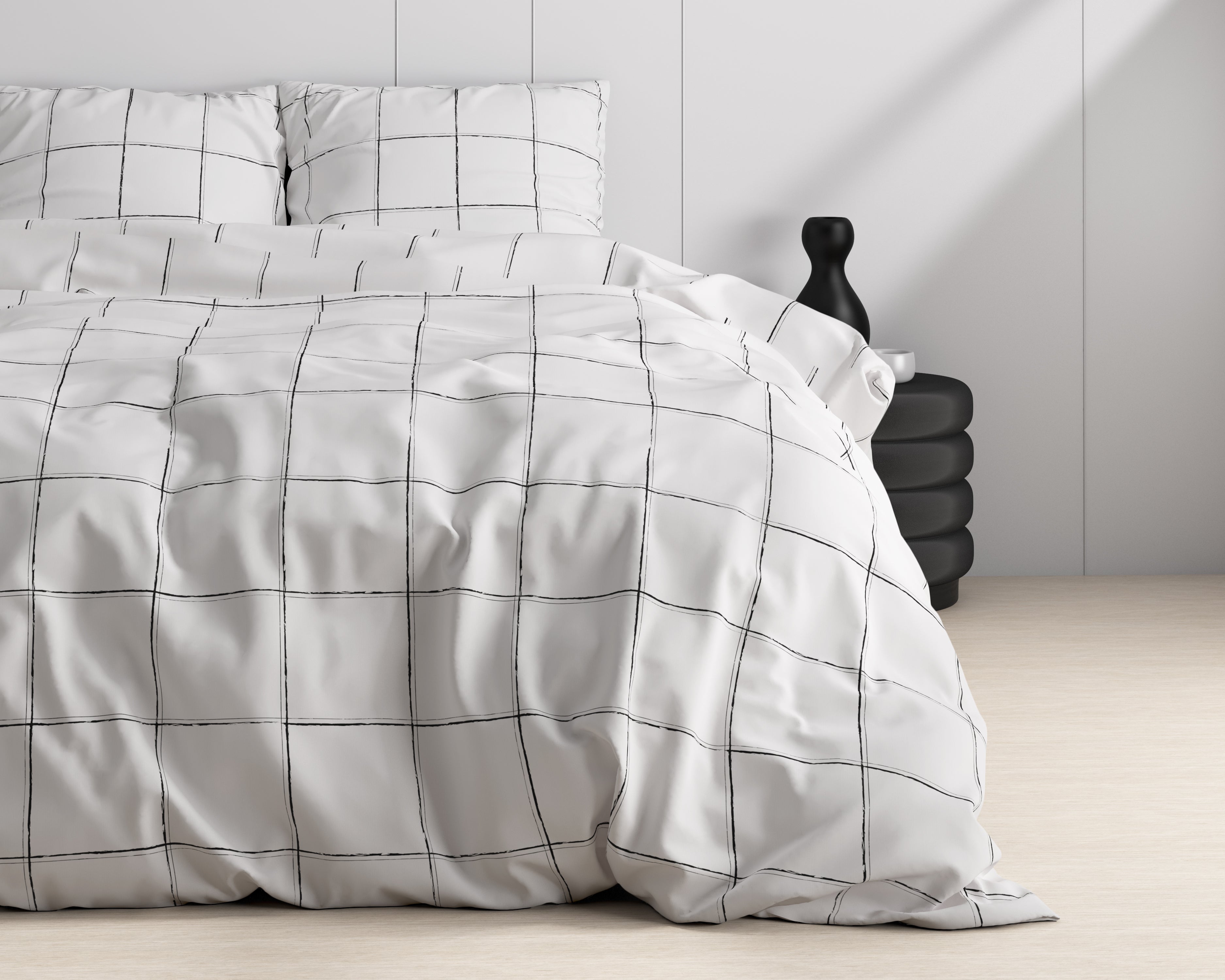 Deep check white duvet cover - Luxury satin - High quality - Trendy prints