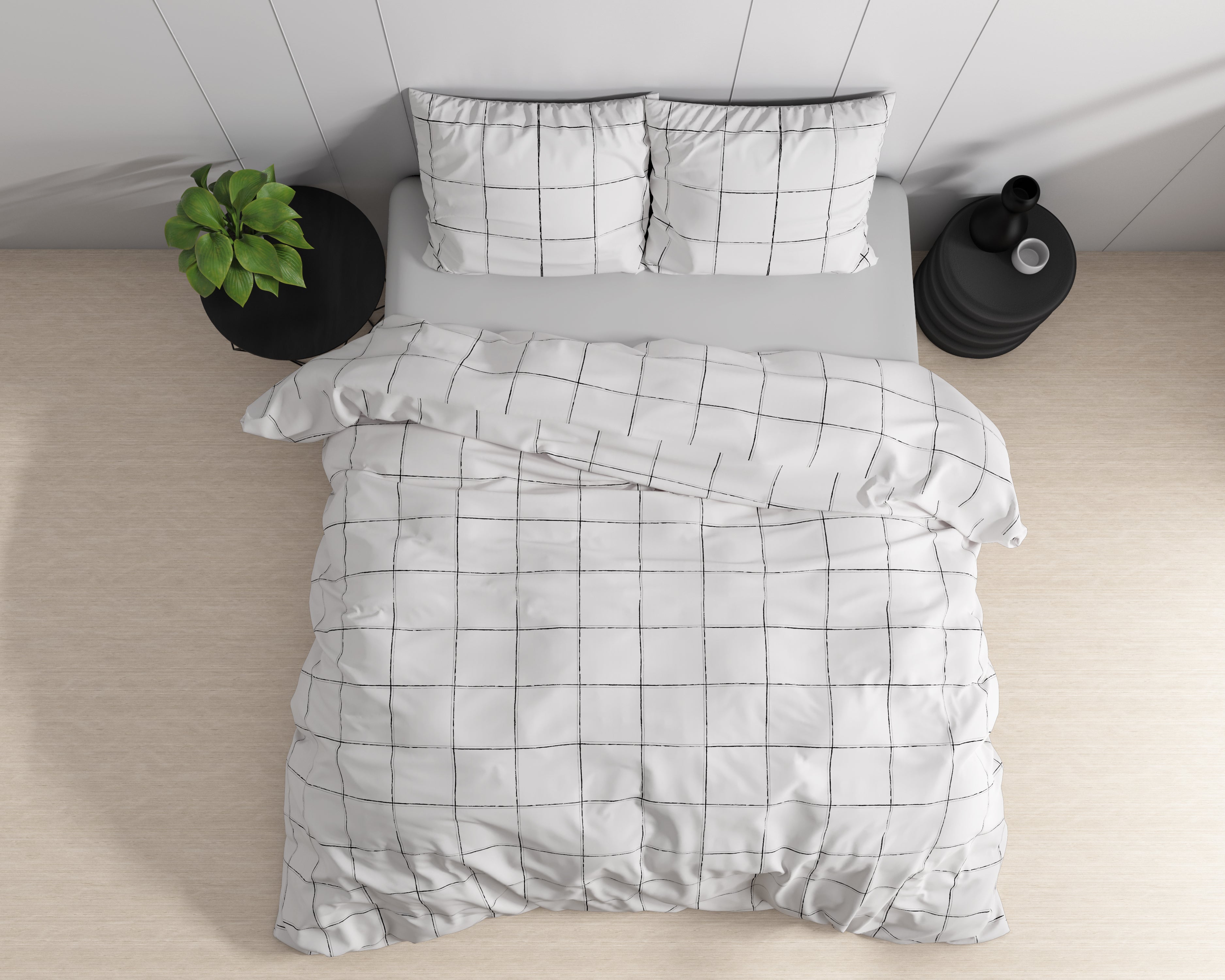 Deep check white duvet cover - Luxury satin - High quality - Trendy prints