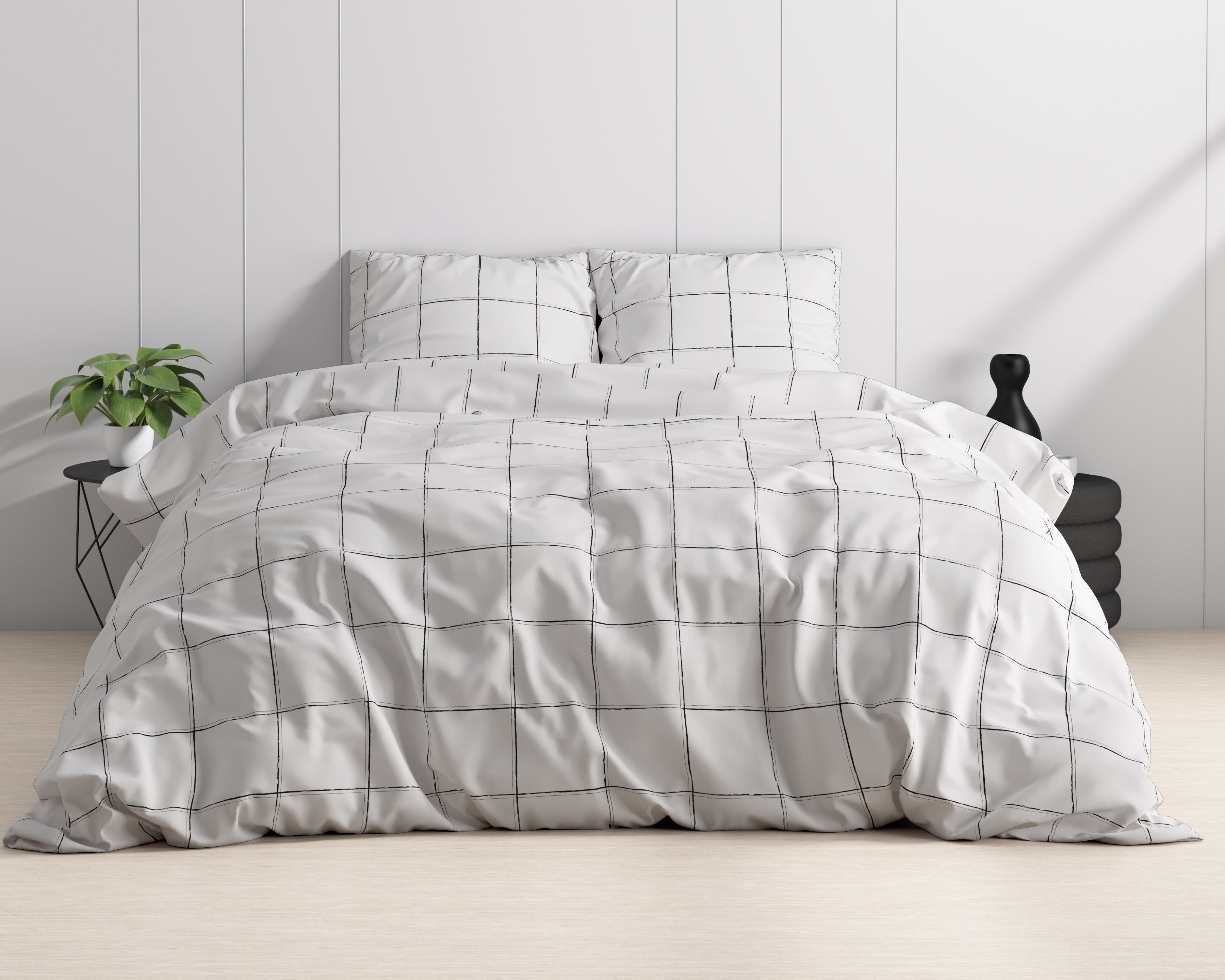 Deep check white duvet cover - Luxury satin - High quality - Trendy prints