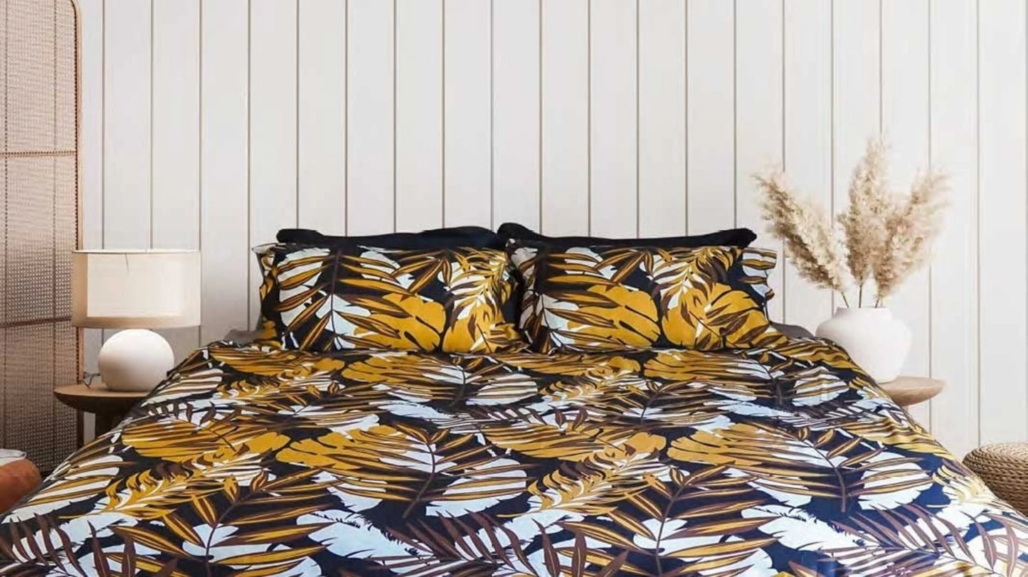 Dekbedovertrek Katoen Satijn Tropical Gold - Luxe Tropisch Bedlinnen voor Lits Jumeaux