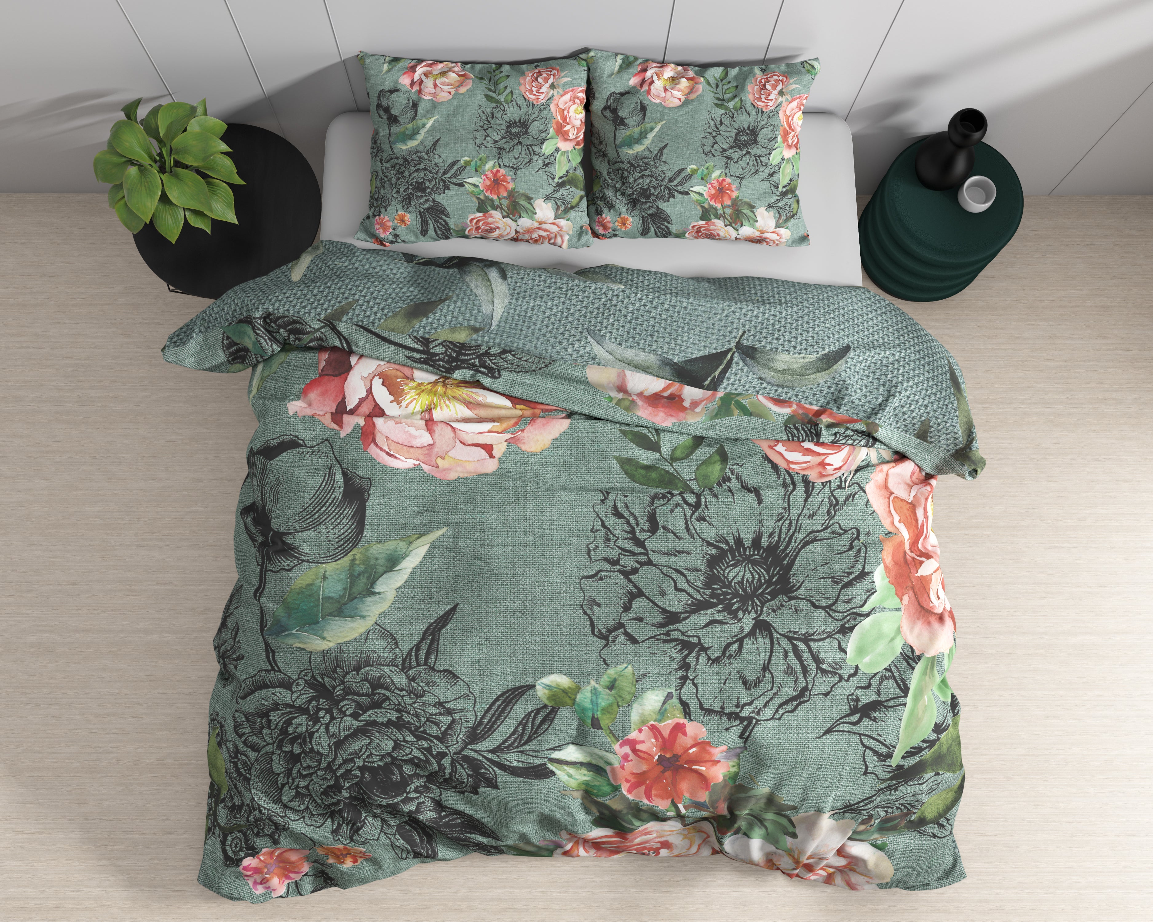 Diana Groen Katoenen Dekbedovertrek