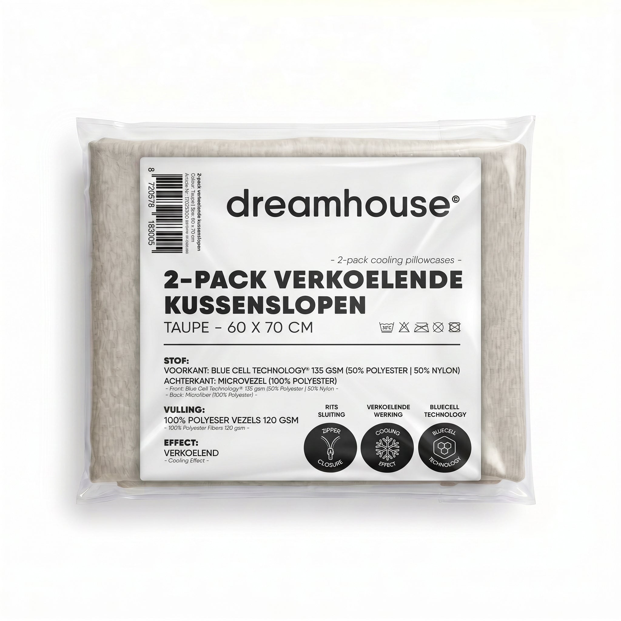 Dreamhouse Verkoelende Kussenslopen - 2 Stuks - Taupe - 60 x 70 cm