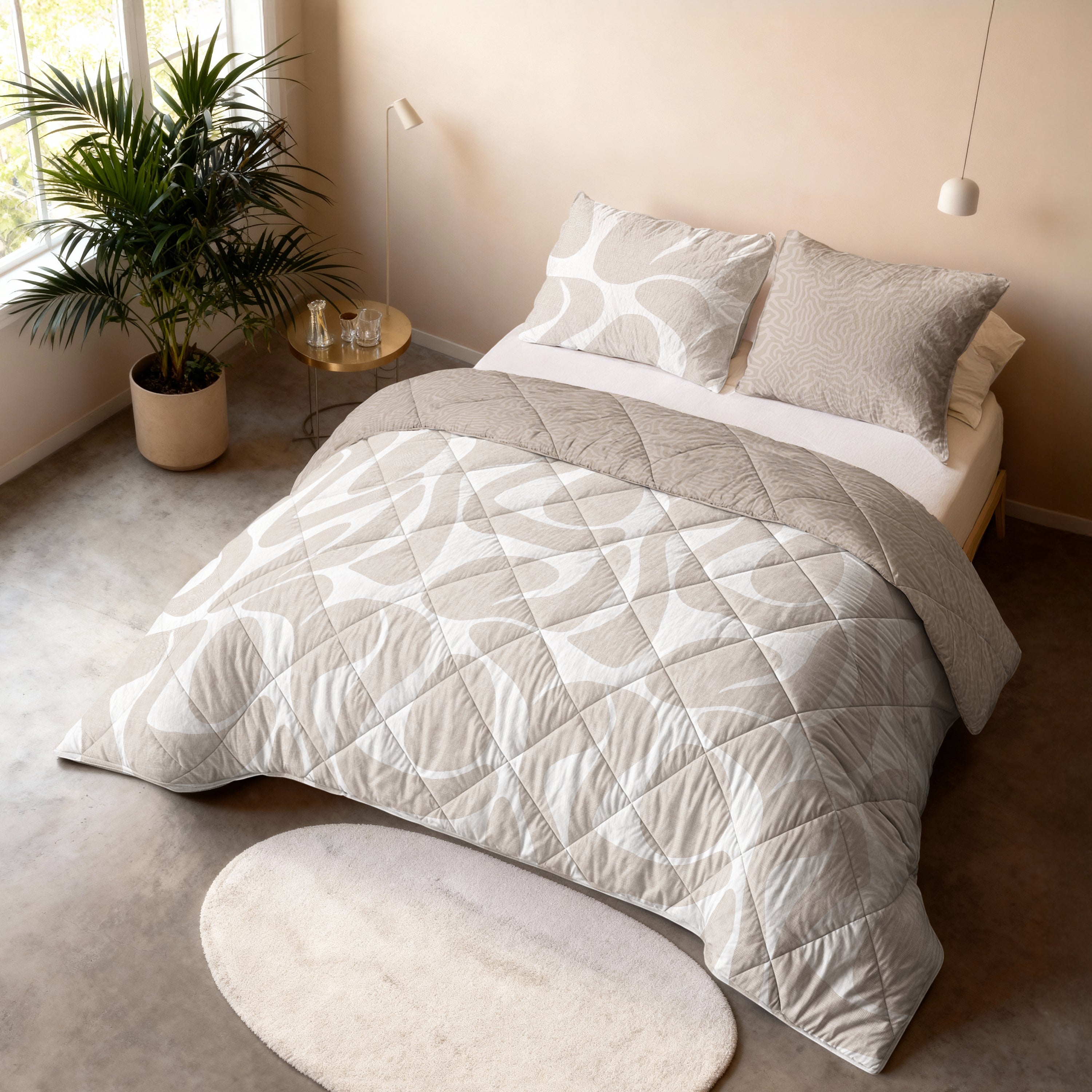 All-in One Lazy Dekbed Drifty Zand/Grijs - Dekbed met kussenslopen