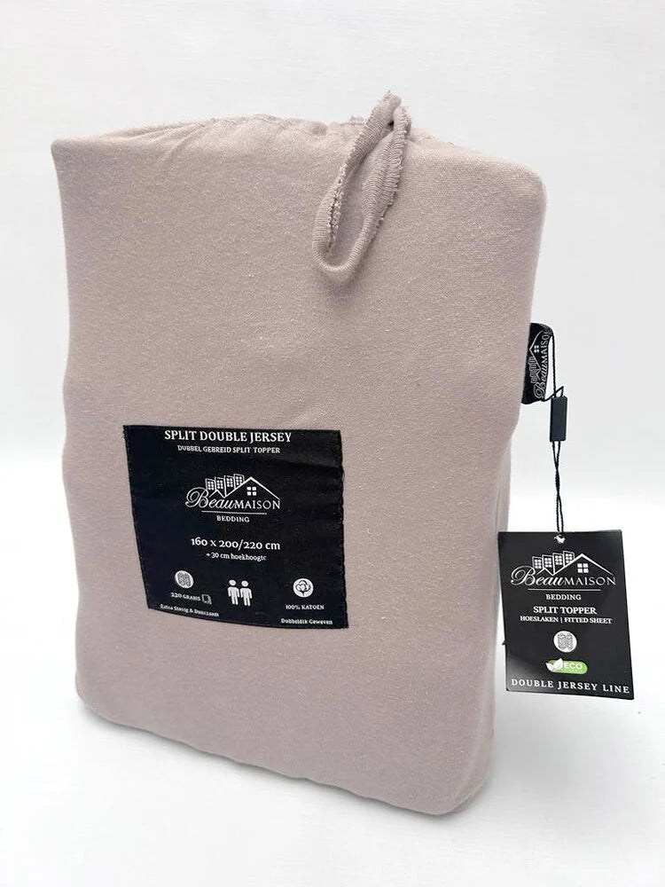 Double Woven Jersey Split Topper Fitted Sheet | Taupe Gray | 100% Cotton