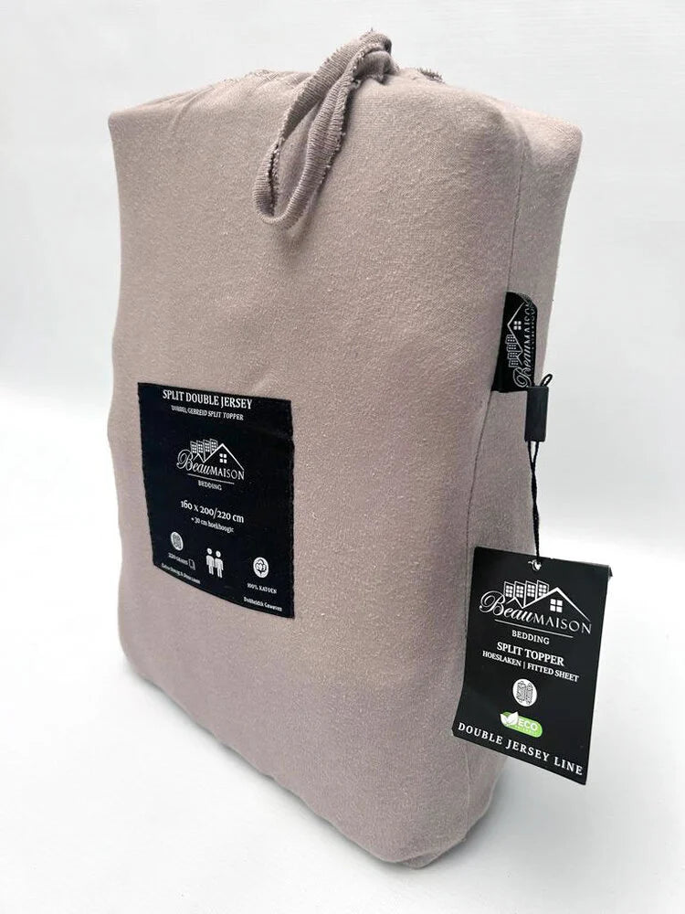 Double Woven Jersey Split Topper Fitted Sheet | Taupe Gray | 100% Cotton