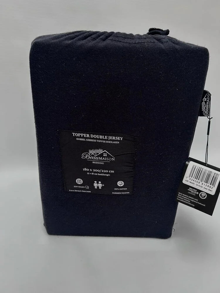Dubbel Geweven Jersey Topper Hoeslaken Zwart – Perfecte Pasvorm en Luxe Comfort