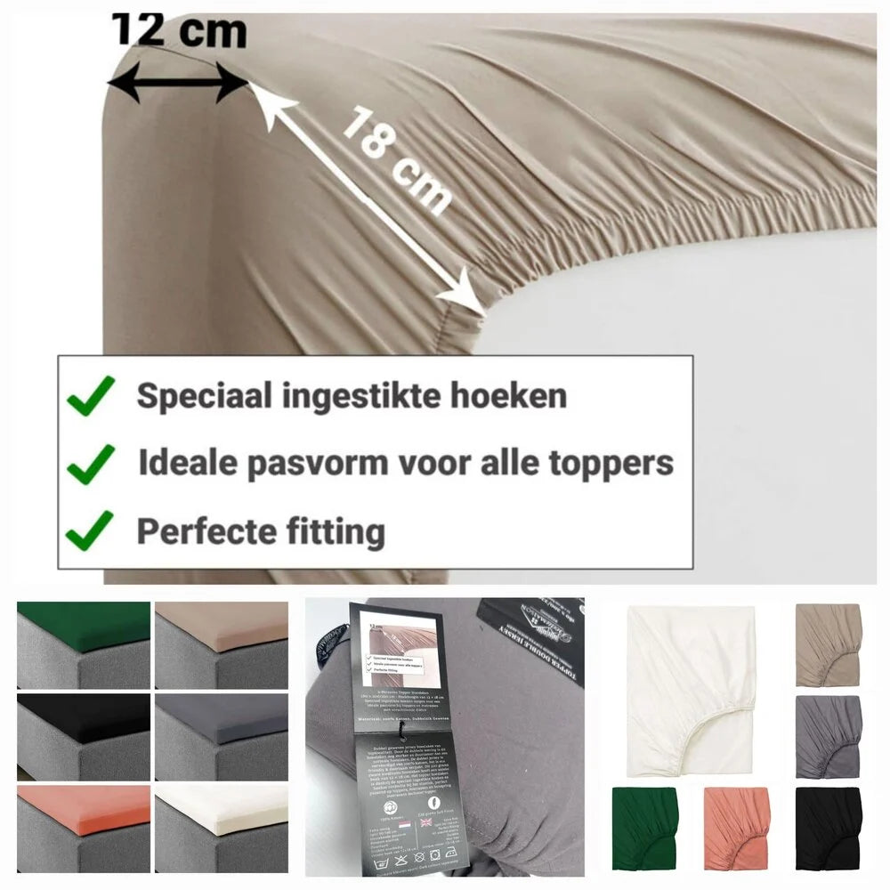 Dubbel Geweven Jersey Topper Hoeslaken Zwart – Perfecte Pasvorm en Luxe Comfort