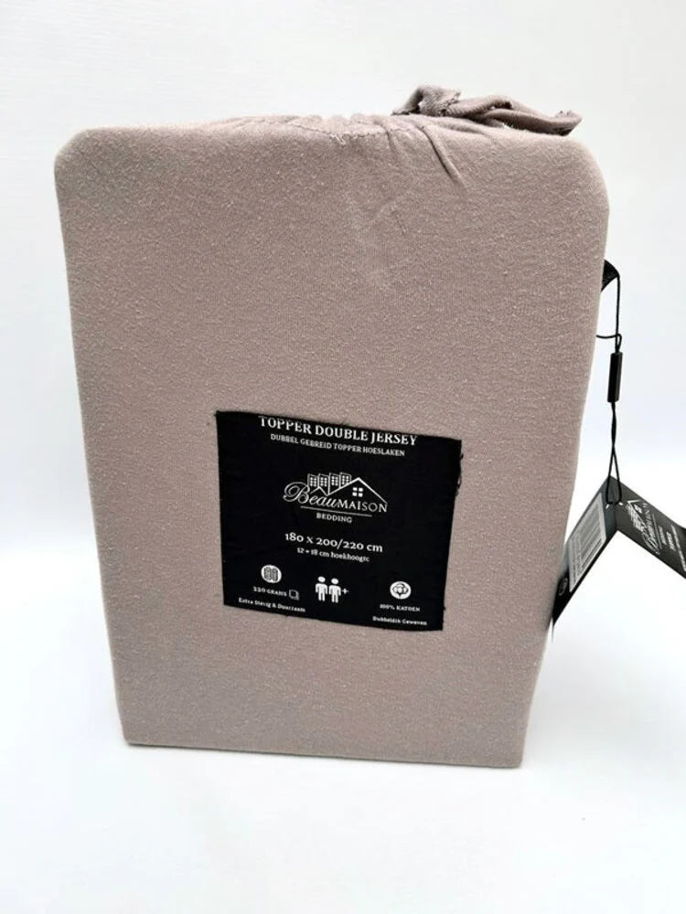 Double Woven Jersey Topper Fitted Sheet Taupe Gray – 100% Cotton, Perfect Fit & Durable