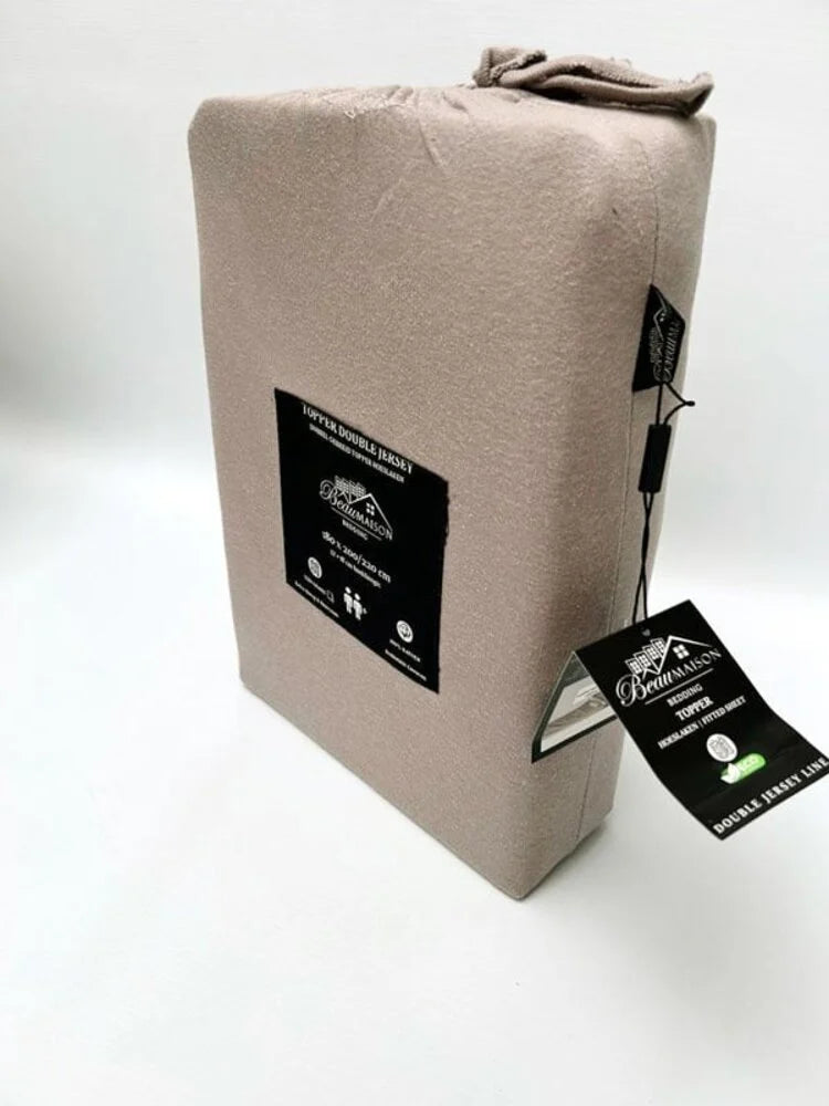Double Woven Jersey Topper Fitted Sheet Taupe Gray – 100% Cotton, Perfect Fit & Durable