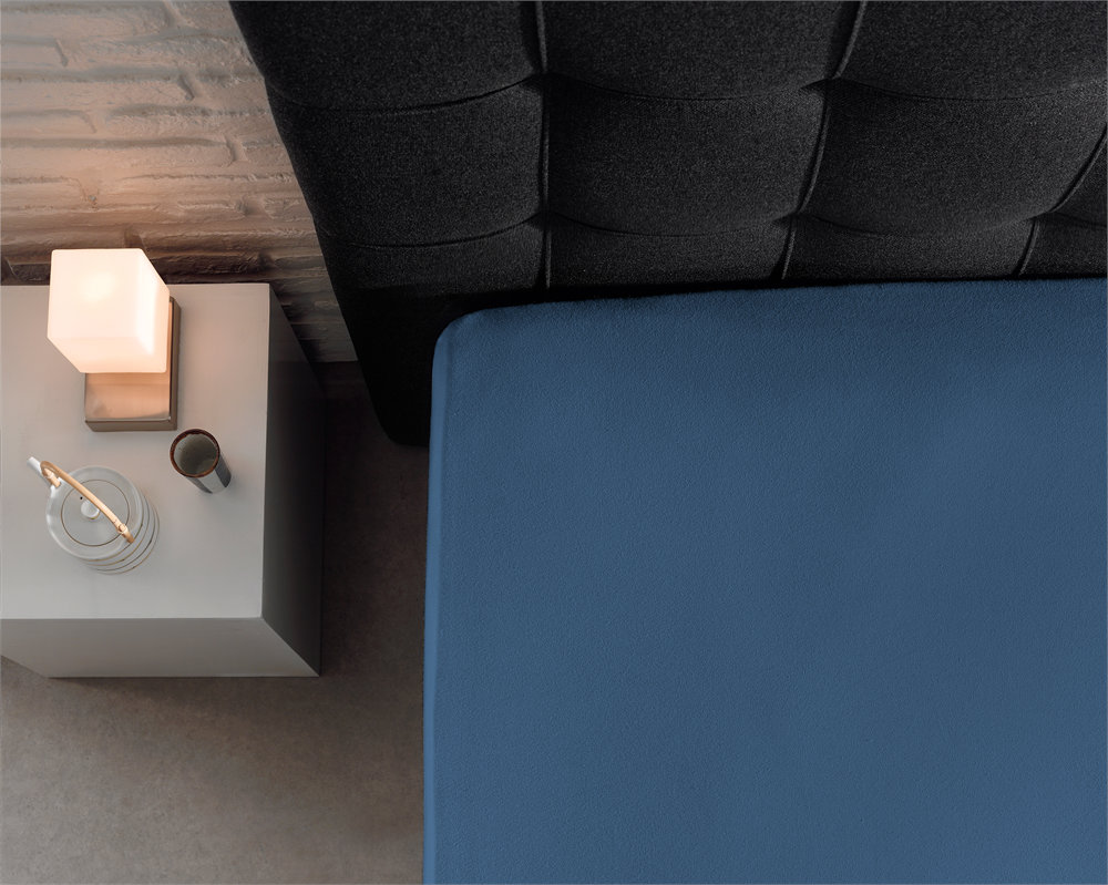 Double Jersey 220g Fitted Sheet Blue - Wonderfully Soft - Suitable for Box Springs and Mattresses - Stretch Cotton
