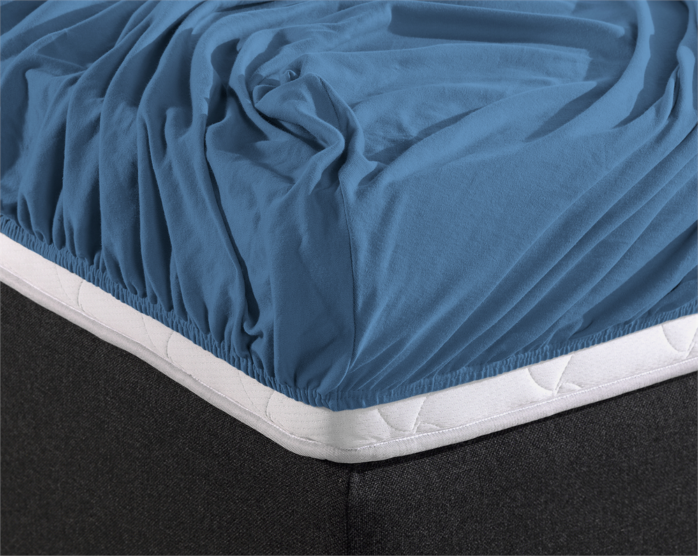 Double Jersey 220g Fitted Sheet Blue - Wonderfully Soft - Suitable for Box Springs and Mattresses - Stretch Cotton