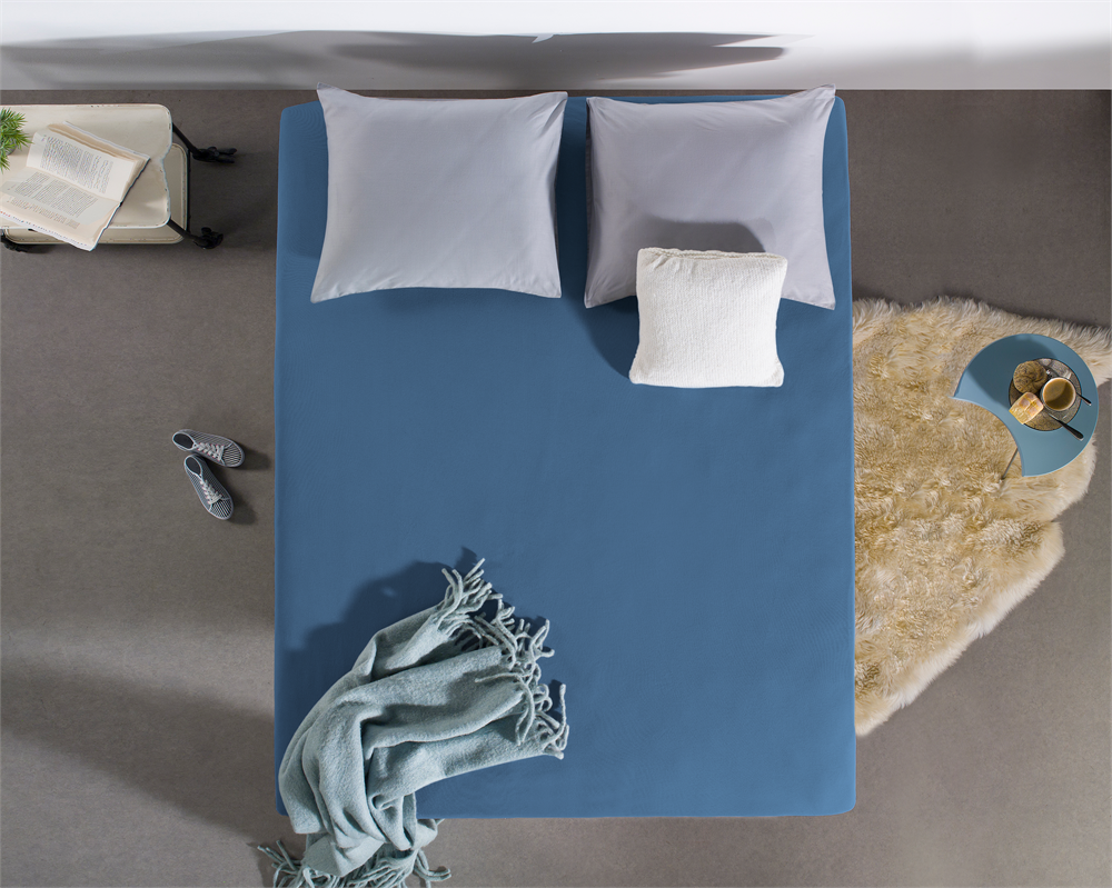 Double Jersey 220g Fitted Sheet Blue - Wonderfully Soft - Suitable for Box Springs and Mattresses - Stretch Cotton