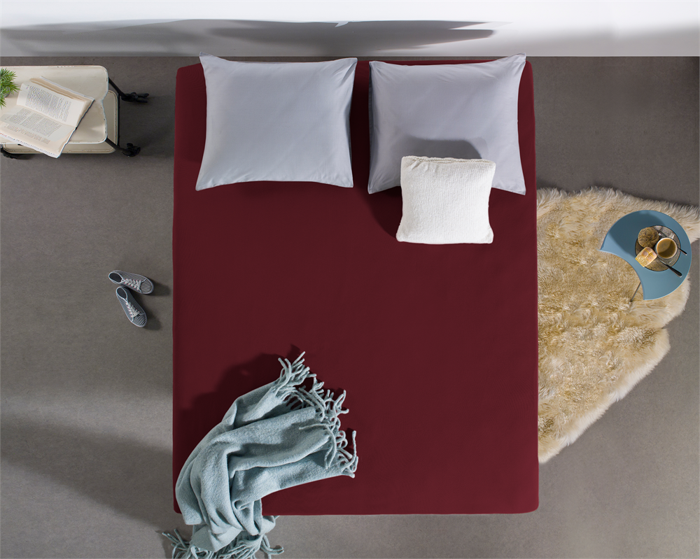 Double Jersey 220g Fitted Sheet Bordeaux - Wonderfully Soft - Suitable for Box Springs and Mattresses - Stretch Cotton