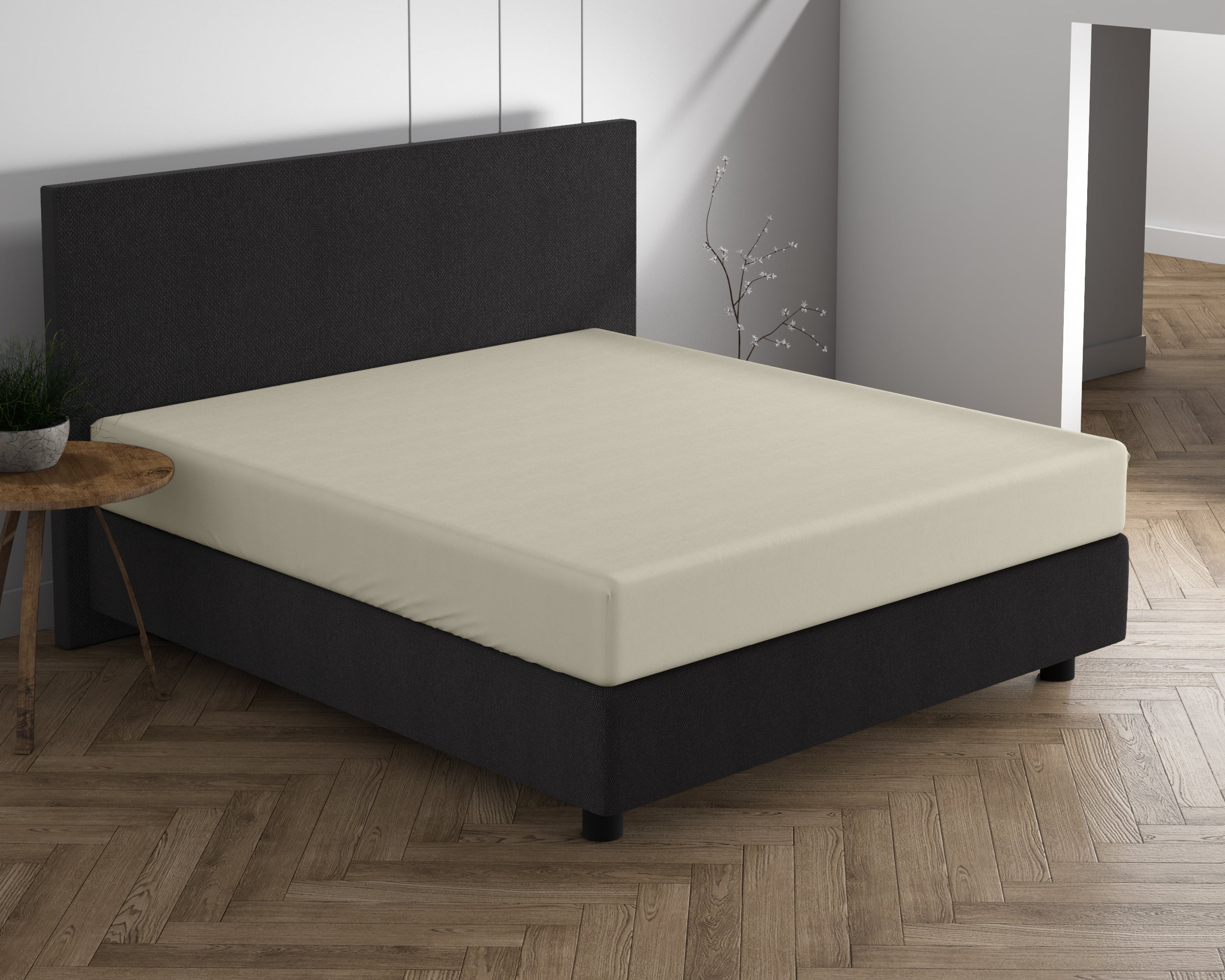 Double Jersey 220g Fitted Sheet Cream - Wonderfully Soft - Suitable for Box Springs and Mattresses - Stretch Cotton