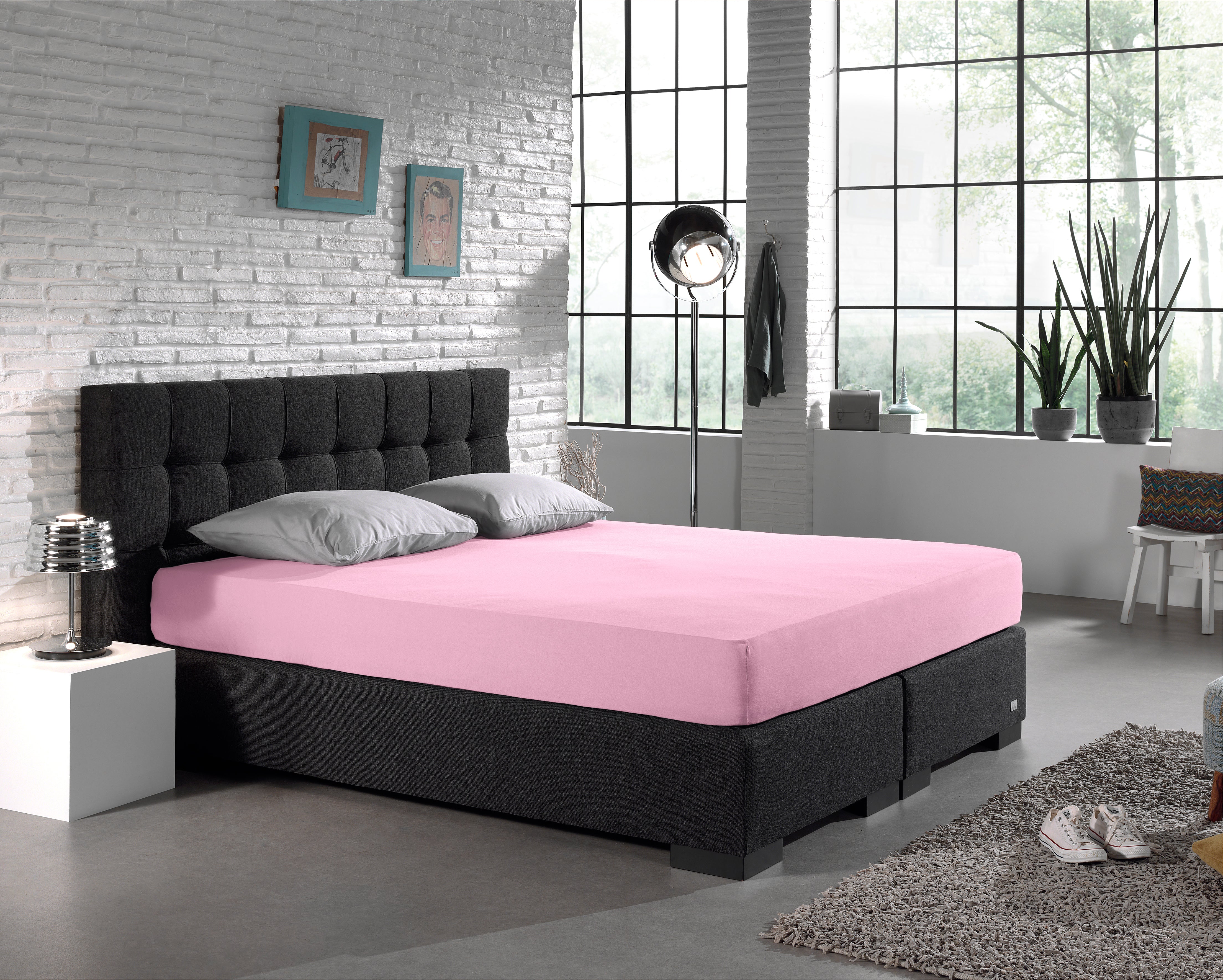 Double Jersey 220g Fitted Sheet Pink - Wonderfully Soft - Suitable for Box Springs and Mattresses - Stretch Cotton