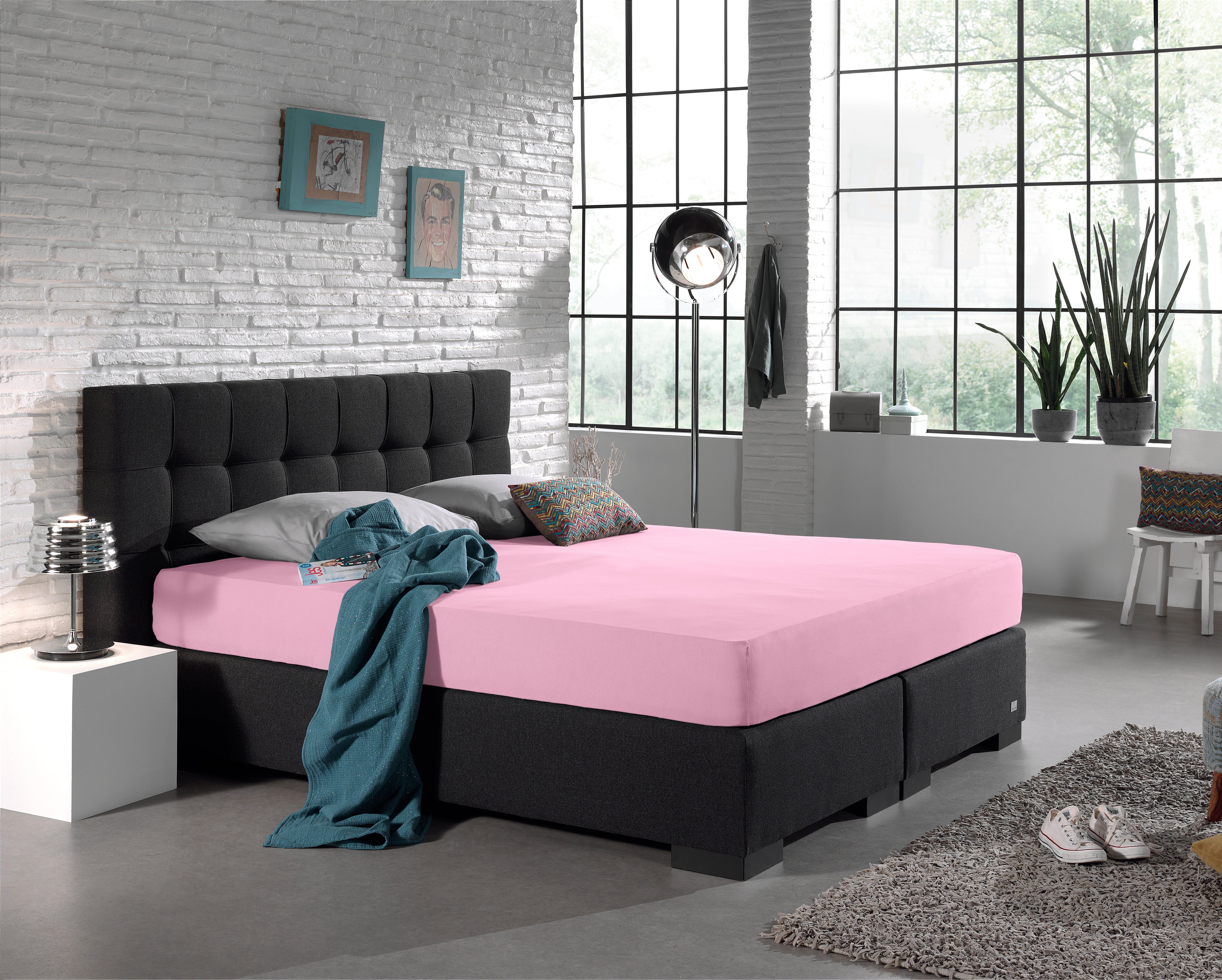 Double Jersey 220g Fitted Sheet Pink - Wonderfully Soft - Suitable for Box Springs and Mattresses - Stretch Cotton