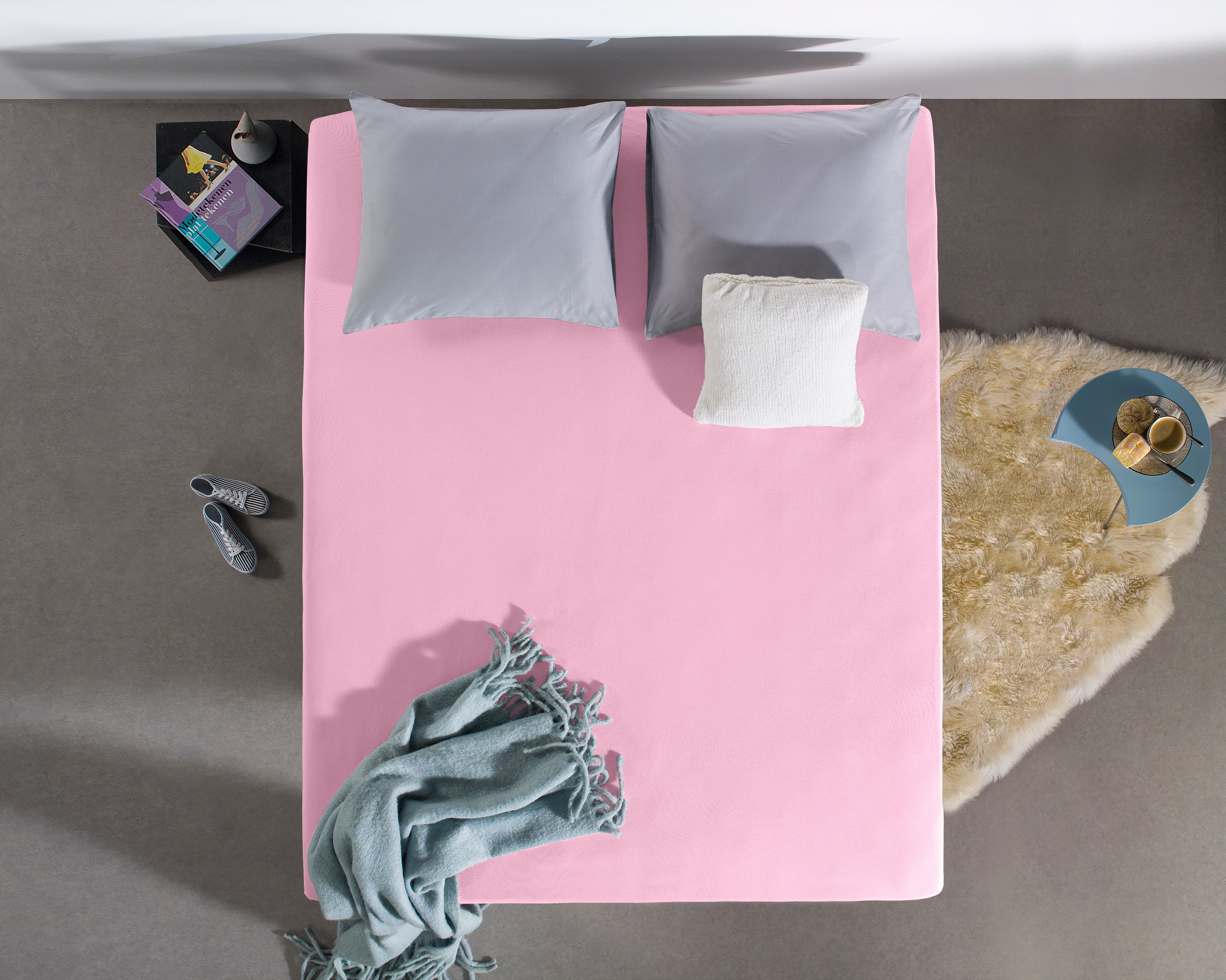 Double Jersey 220g Fitted Sheet Pink - Wonderfully Soft - Suitable for Box Springs and Mattresses - Stretch Cotton