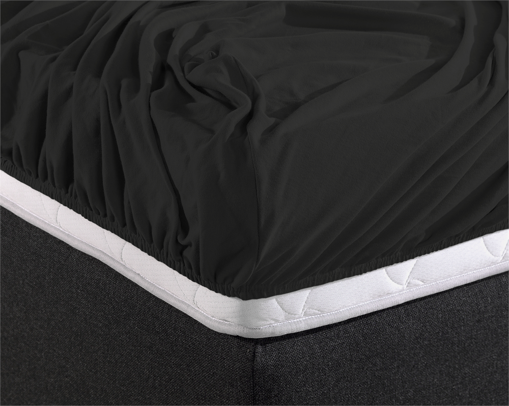 Double Jersey 220g Fitted Sheet Black - Wonderfully Soft - Suitable for Box Springs and Mattresses - Stretch Cotton