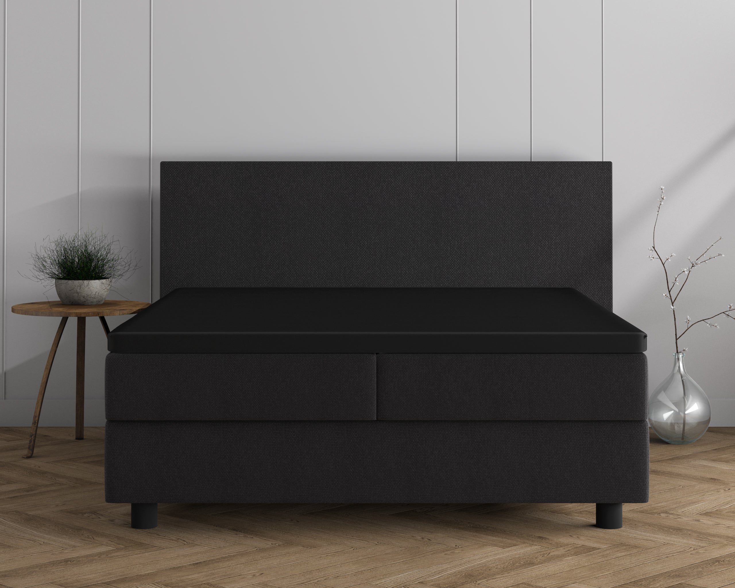 Double Jersey 220 gr. Topper Fitted Sheet Black - Wonderfully Soft - Suitable for high and long toppers - Stretch cotton