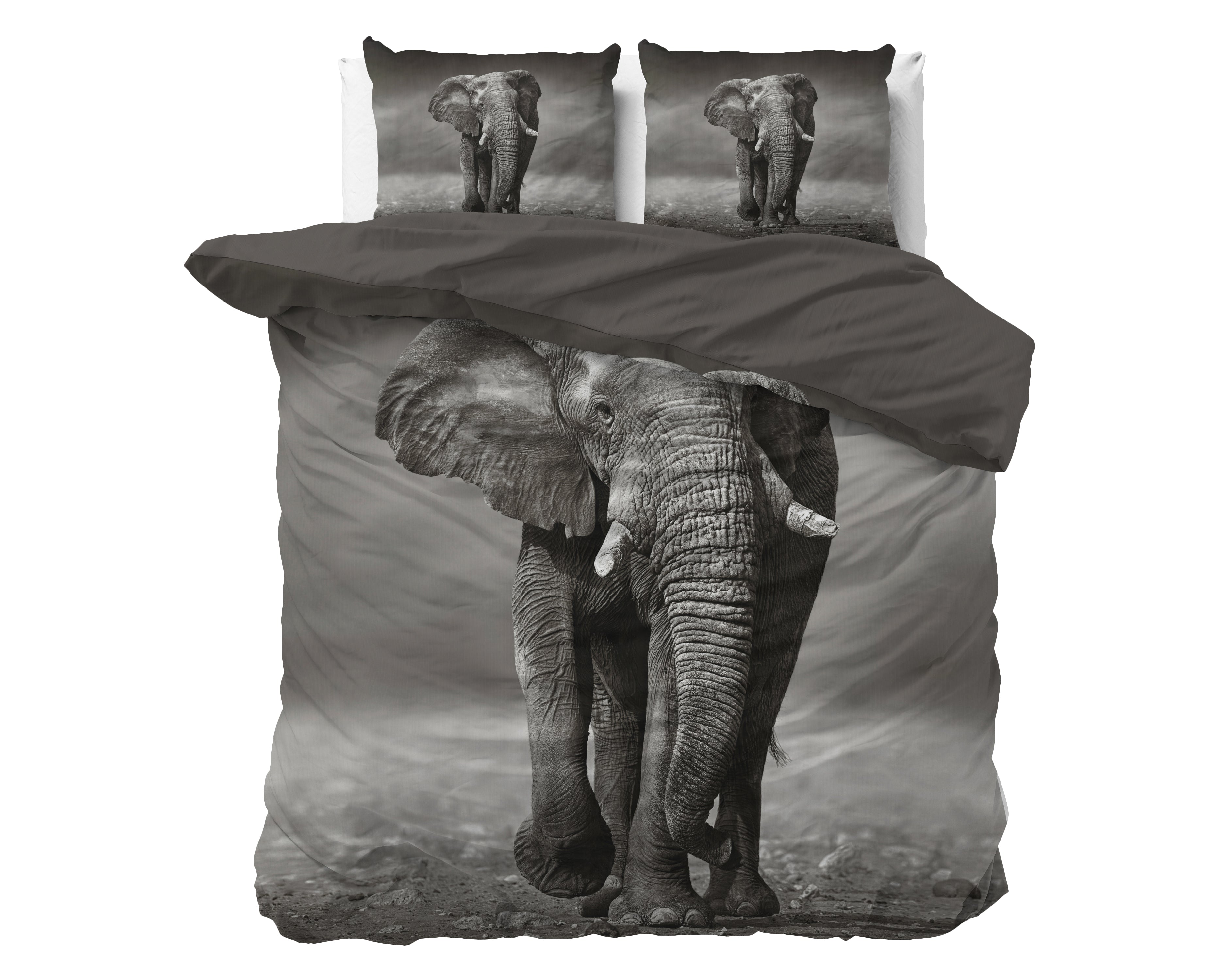 Elegant Elephant Duvet Cover Anthracite - Breathable Cotton - Trendy Designs - With Press Studs