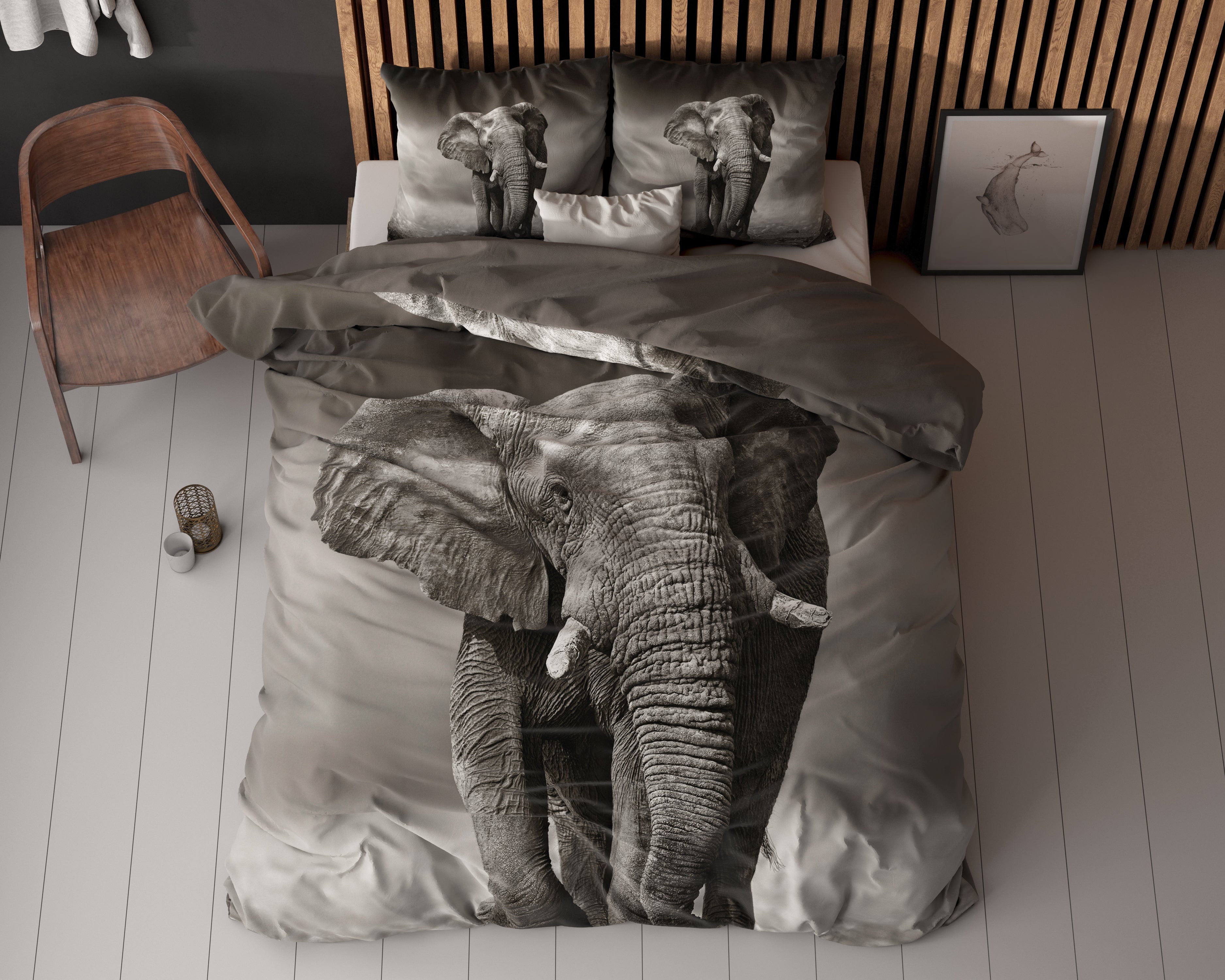 Elegant Elephant Duvet Cover Anthracite - Breathable Cotton - Trendy Designs - With Press Studs