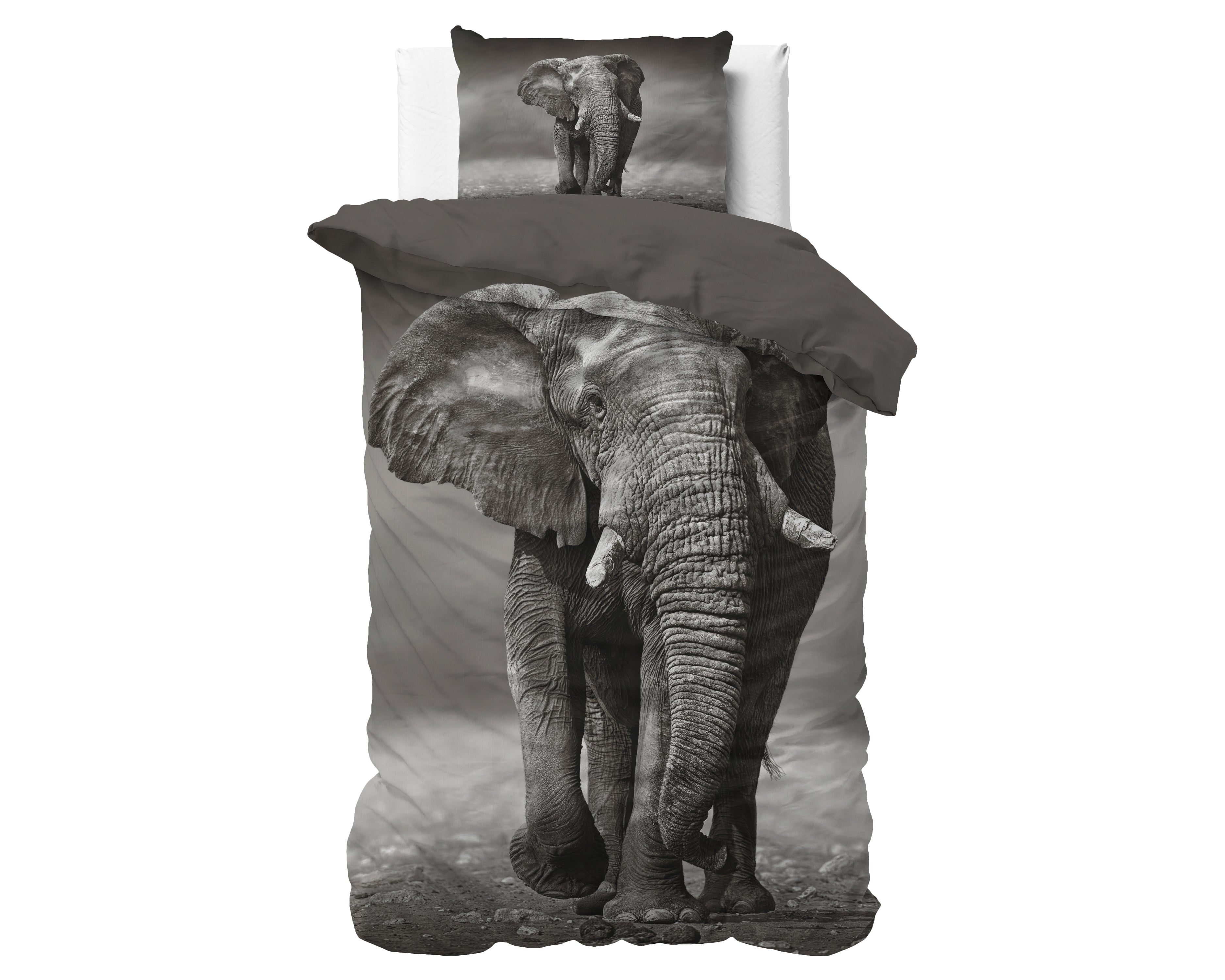 Elegant Elephant Duvet Cover Anthracite - Breathable Cotton - Trendy Designs - With Press Studs