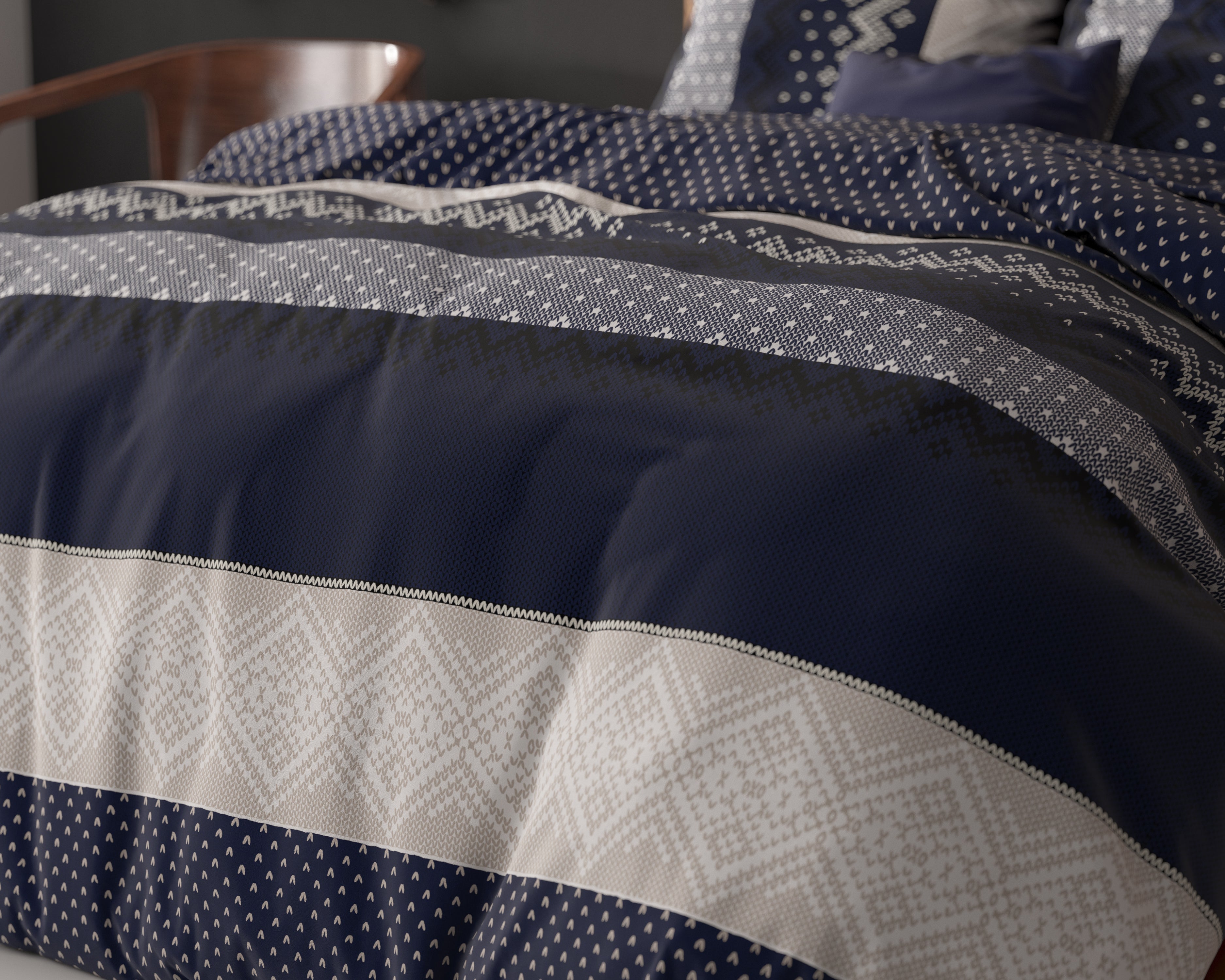 Elisabeth Duvet Cover Navy - Cotton Woven - Non-Iron - Fun Prints