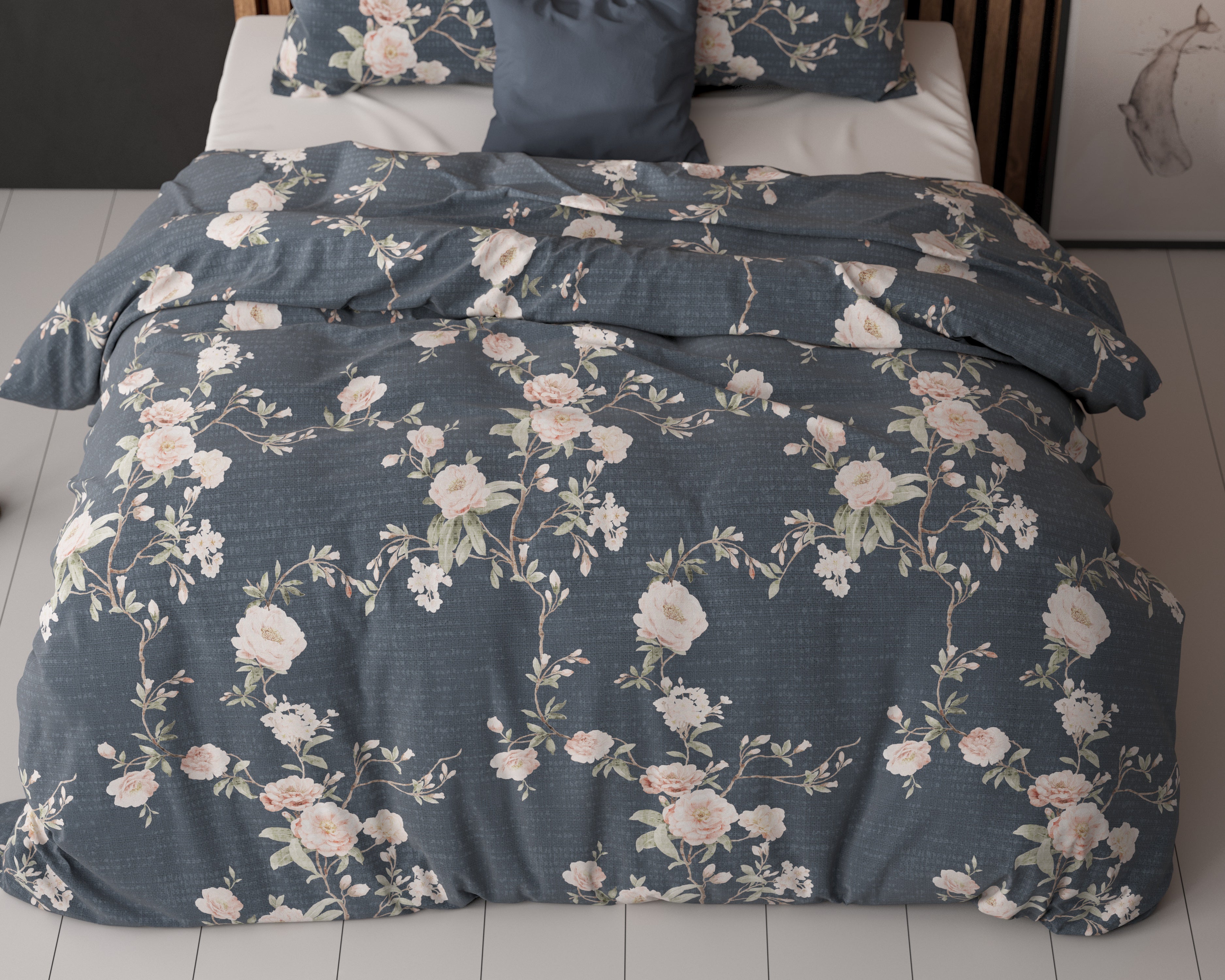 Eloise 2 Dekbedovertrek Indigo - Katoen geweven - Strijkvrij - Leuke prints
