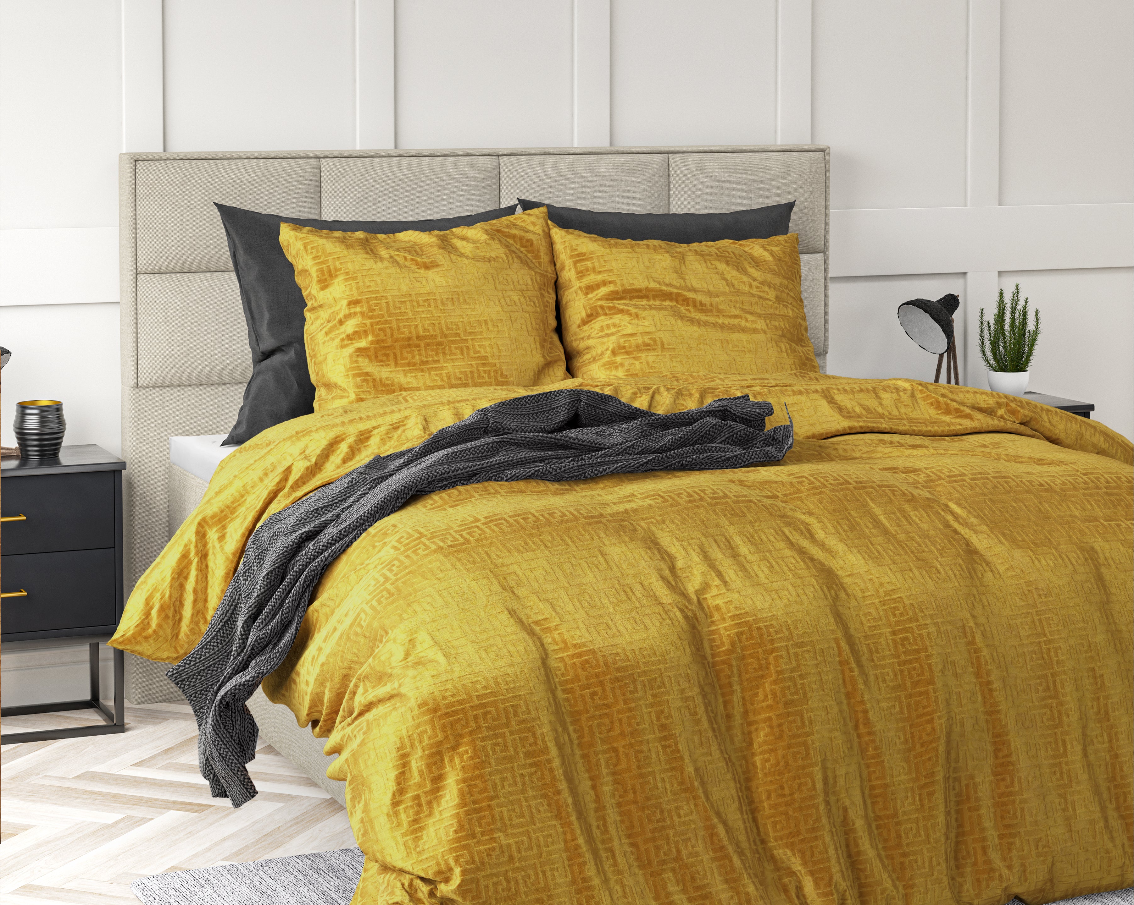 Embossed Velvet Fashion Duvet Cover Gold - Soft and warm - Uni Design - Luxurious feel